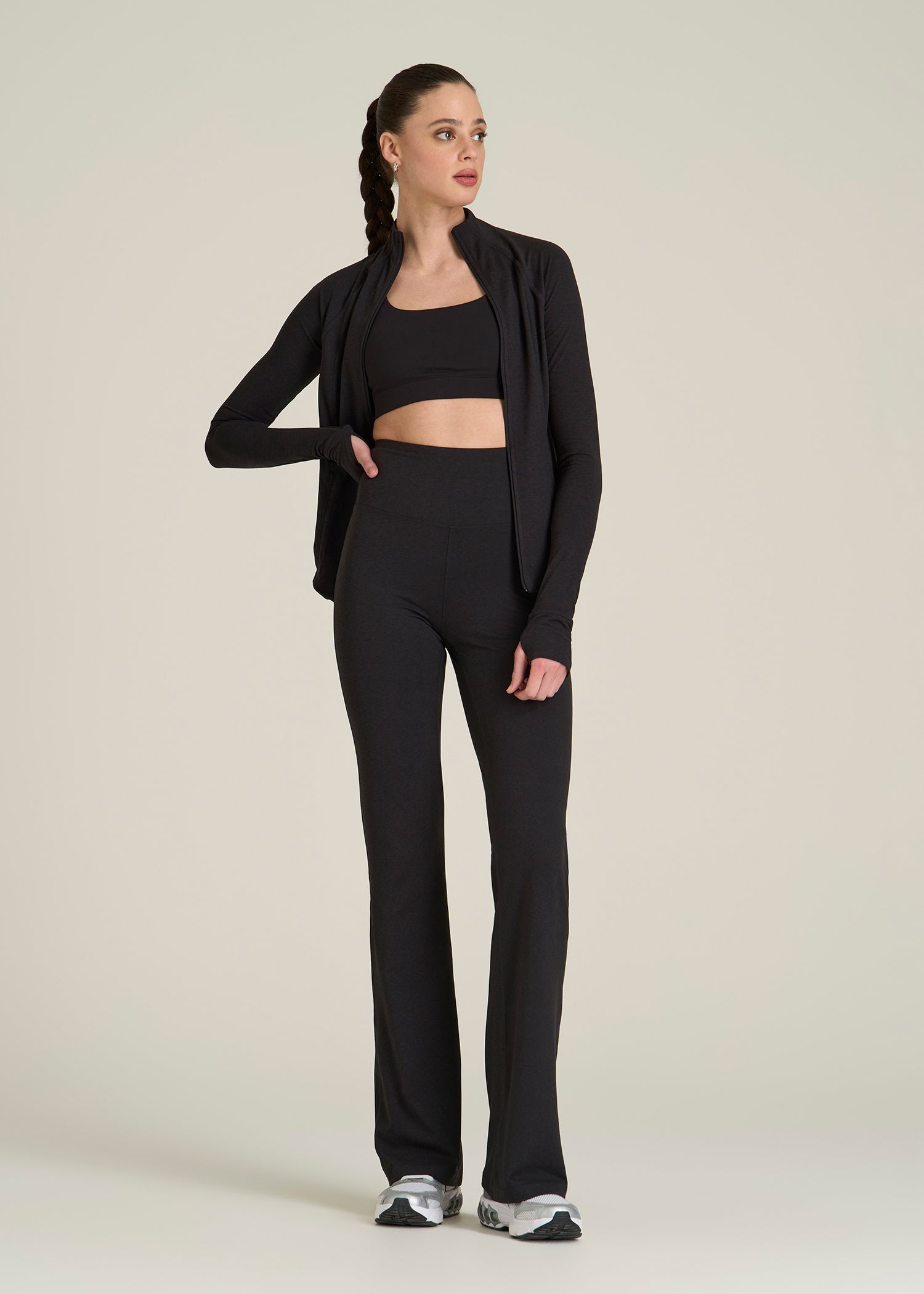 Ultra Soft High Rise Flare Yoga Pants for Tall Women in Black Mix