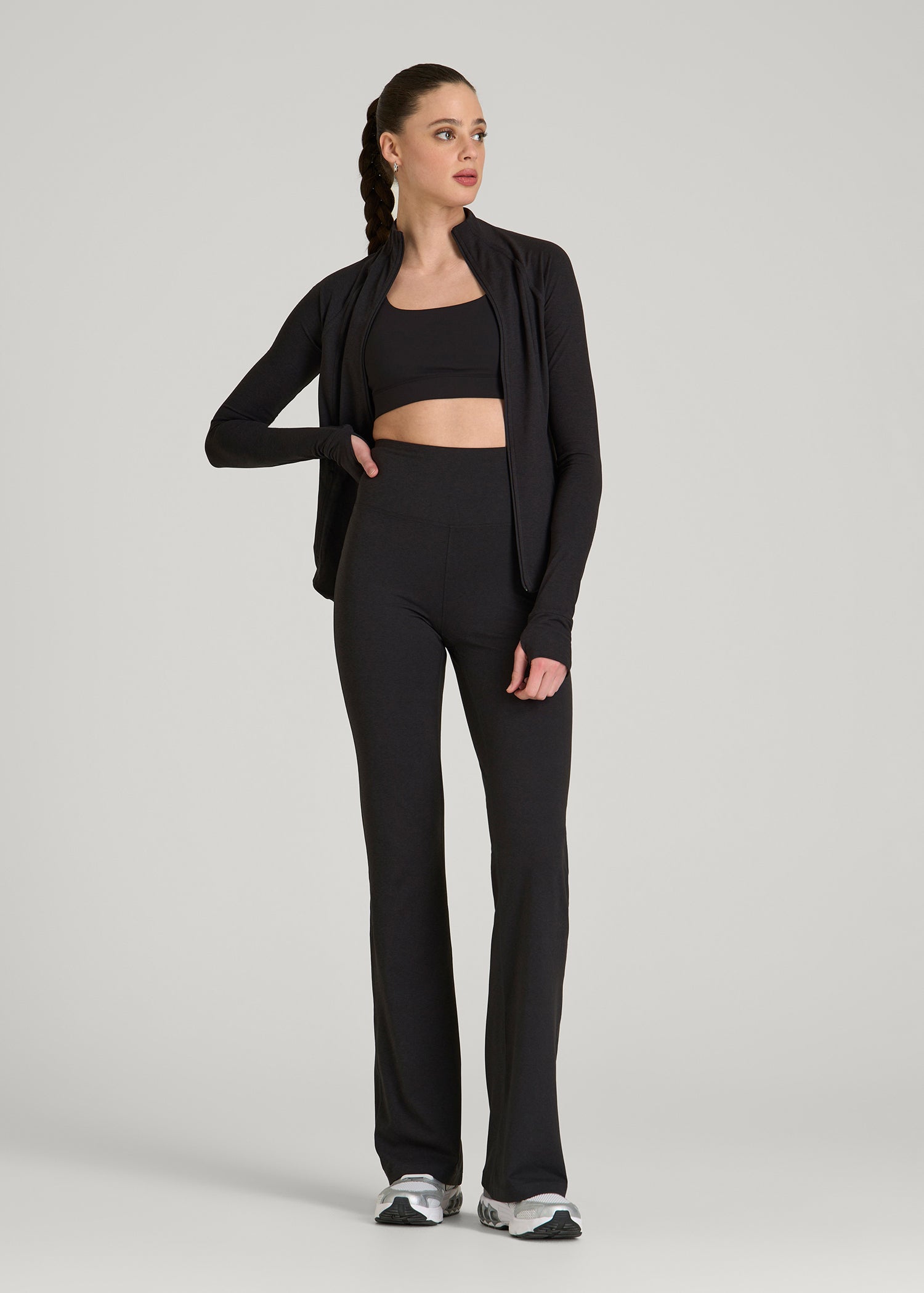 Ultra Soft High Rise Flare Yoga Pants for Tall Women in Black Mix