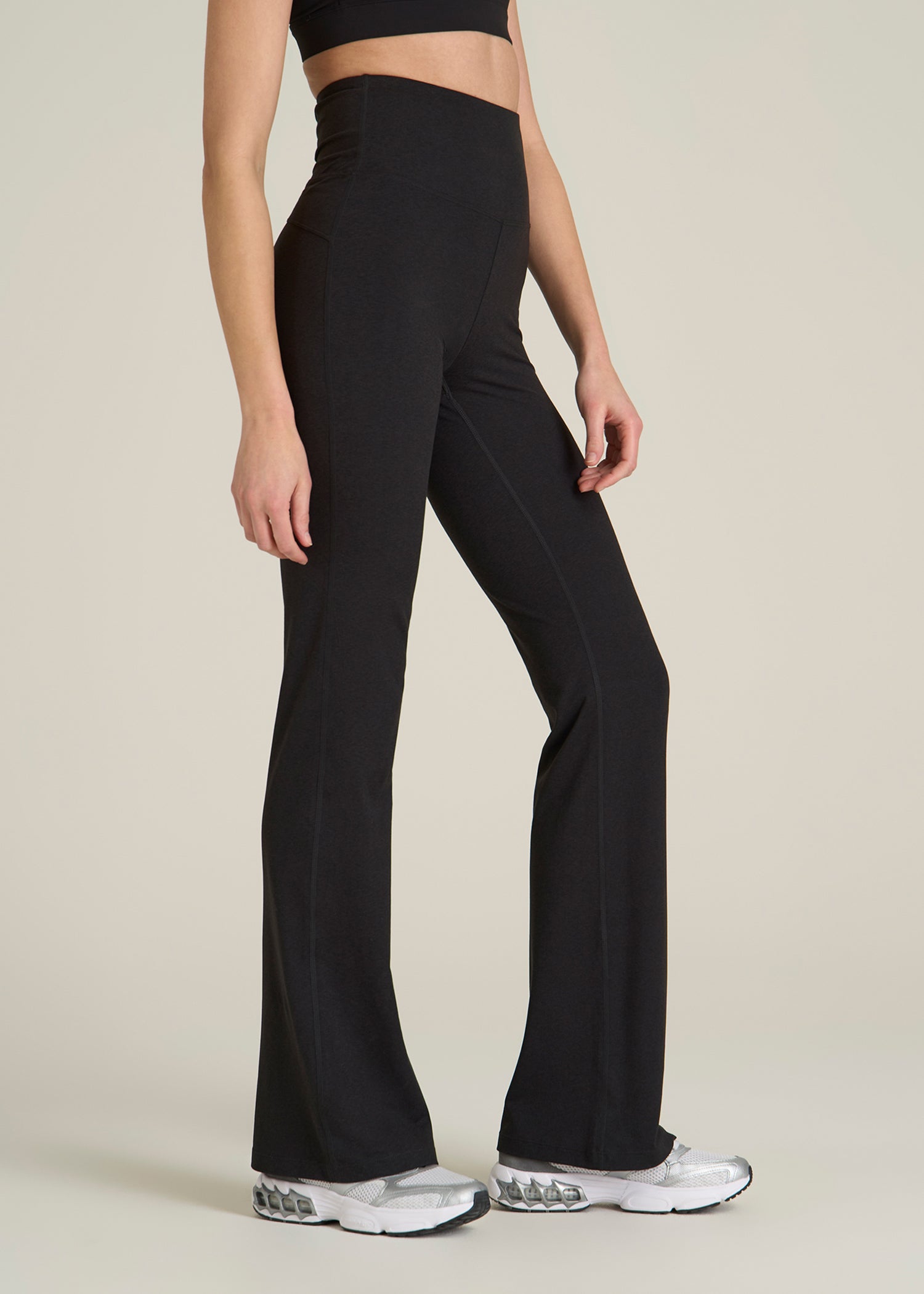 Ultra Soft High Rise Flare Yoga Pants for Tall Women in Black Mix