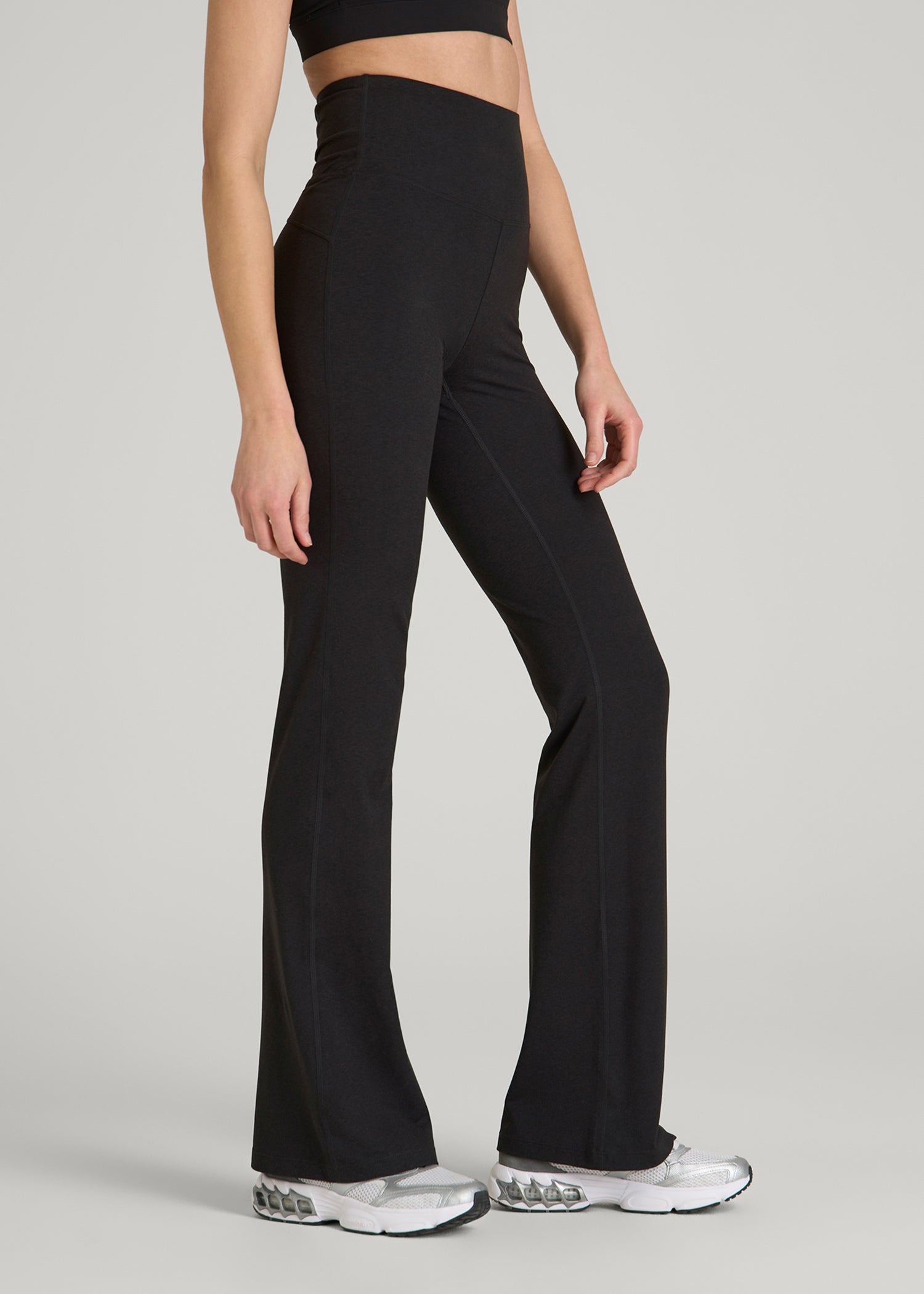Ultra Soft High Rise Flare Yoga Pants for Tall Women in Black Mix