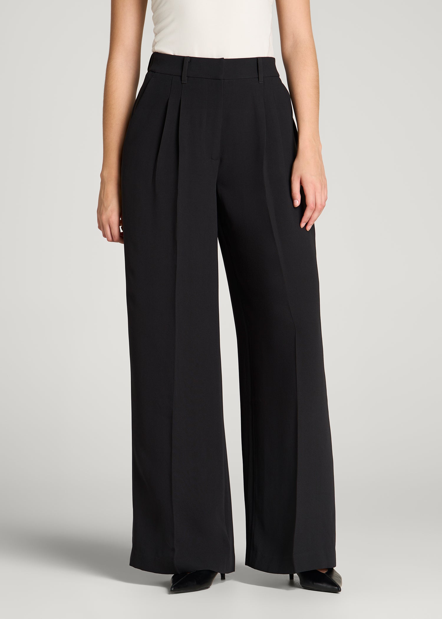 Ultra Wide Crepe Pleated Dress Pants for Tall Women in Black 16 / Tall / Black