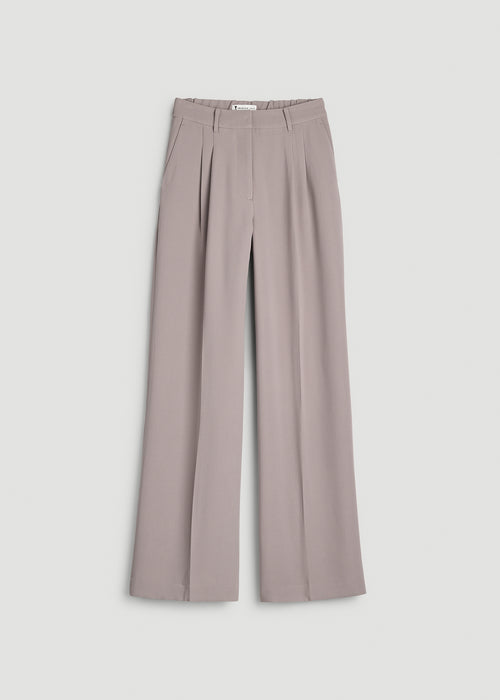 Ultra Wide Crepe Pleated Dress Pants for Tall Women in Moon Rock