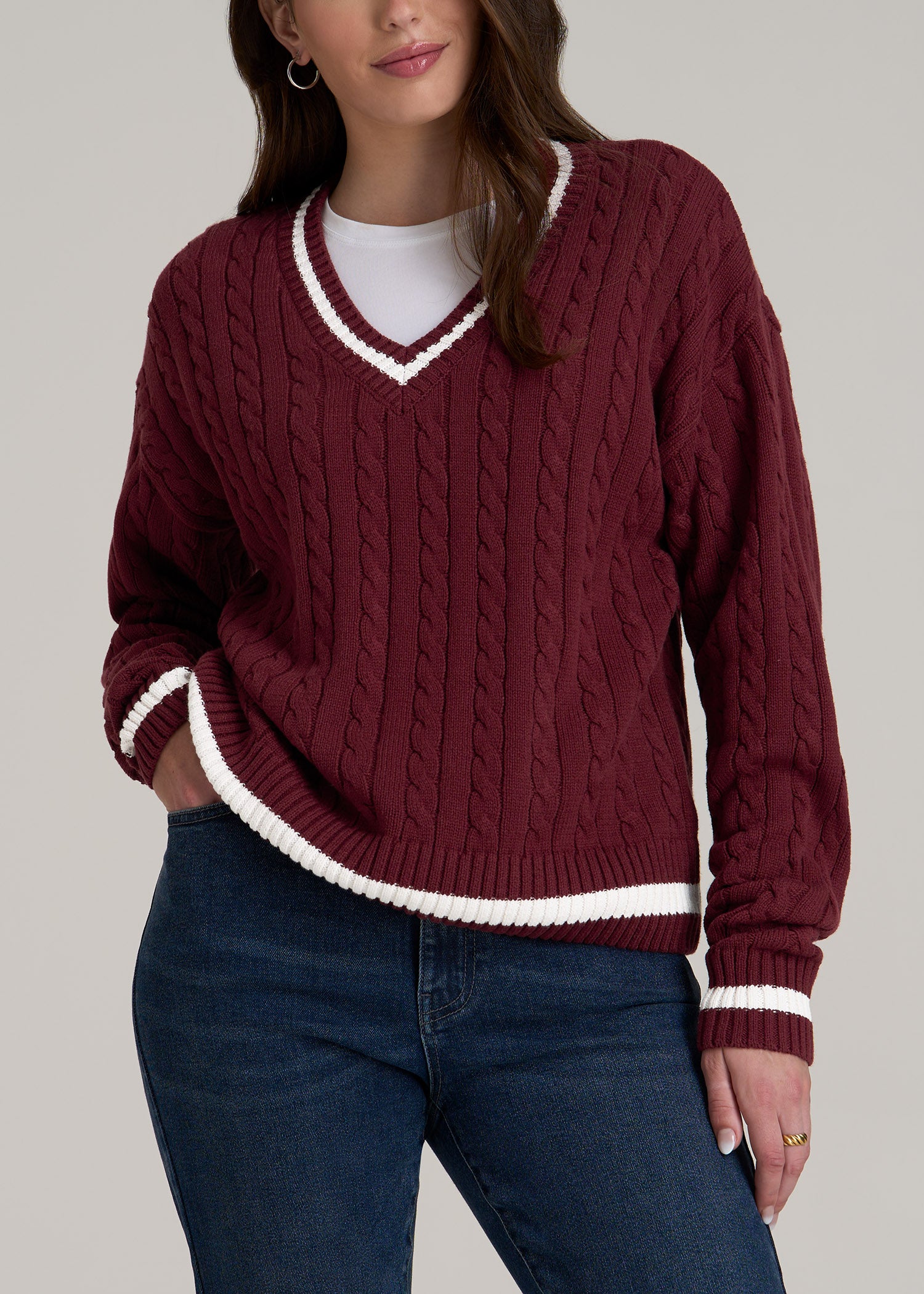 V-Neck Collegiate Sweater for Tall Women American Tall