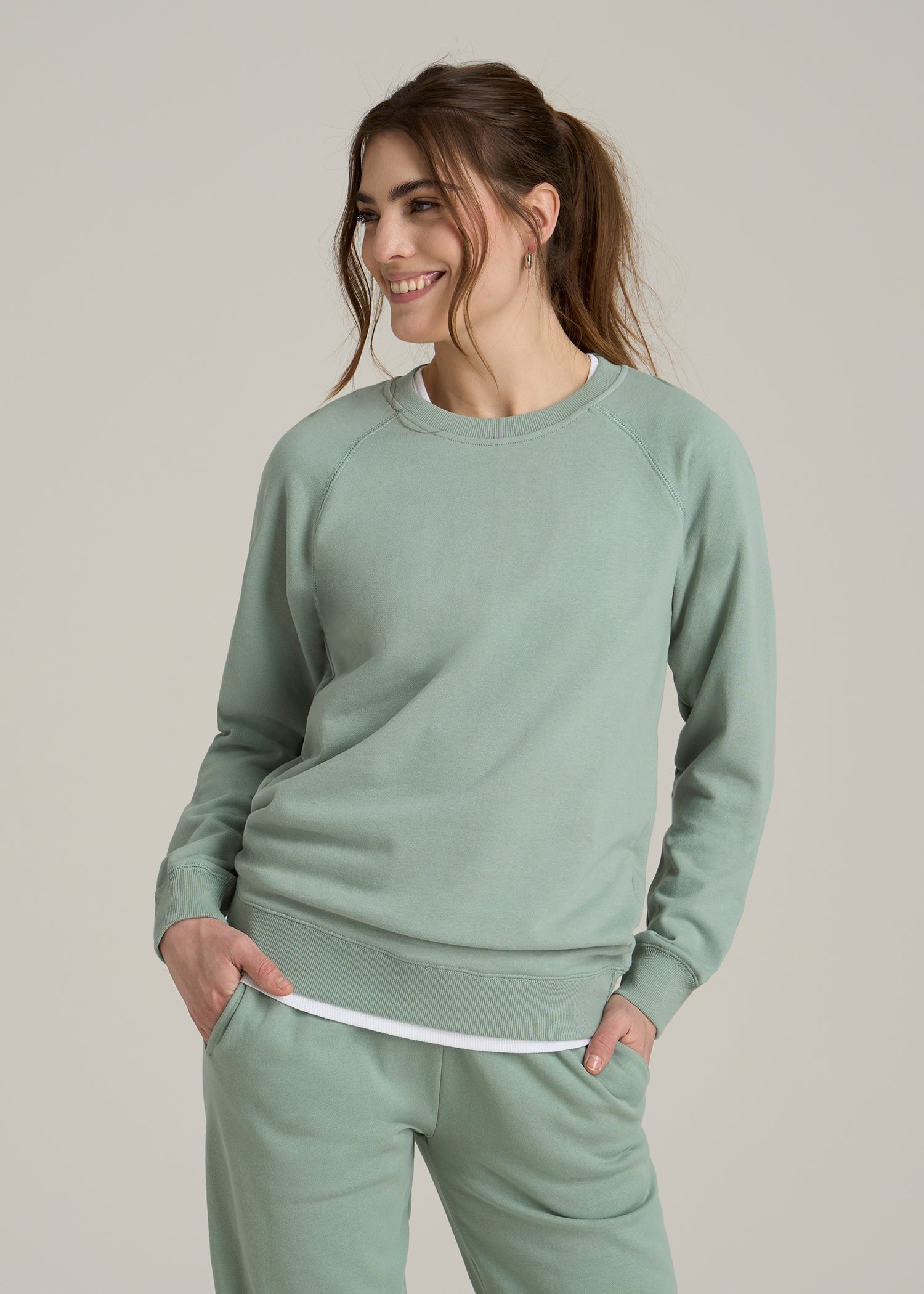 Wearever French Terry Crewneck Sweatshirt for Tall Women in Seagrass