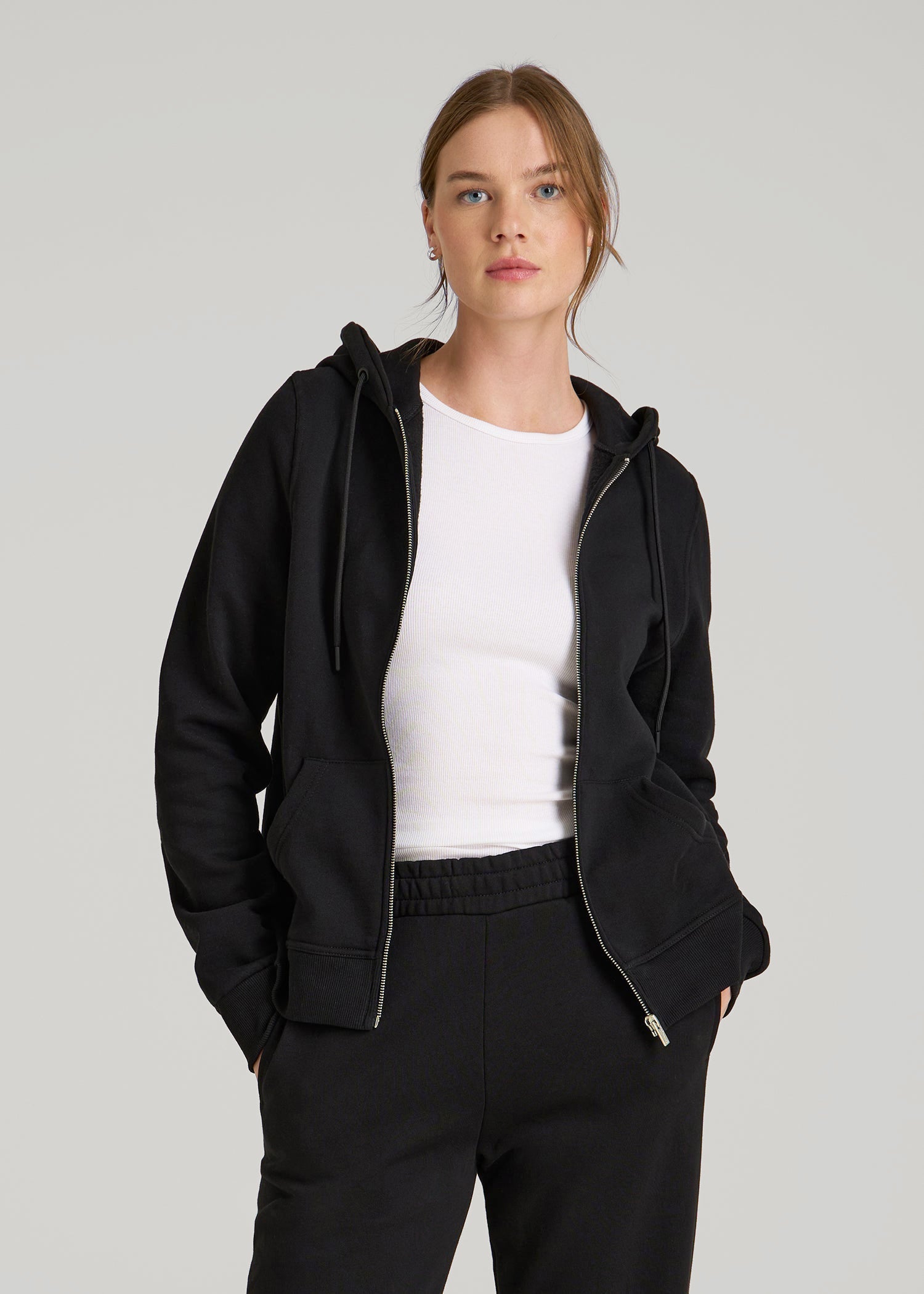 Women Black Zip Up Hoodie: Tall Wearever Full Zip Black Hoodie 