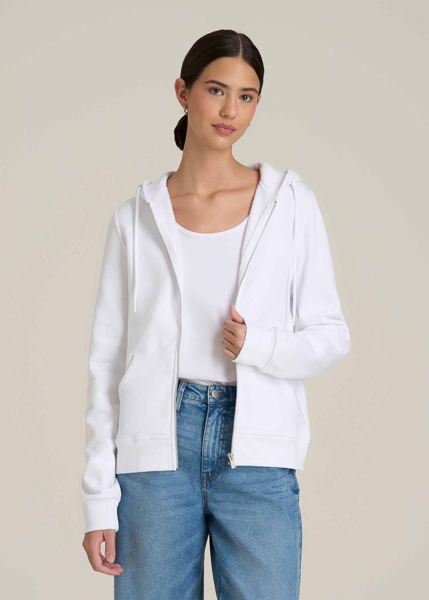Wearever Fleece Full-Zip Hoodie for Tall Women in Optic White