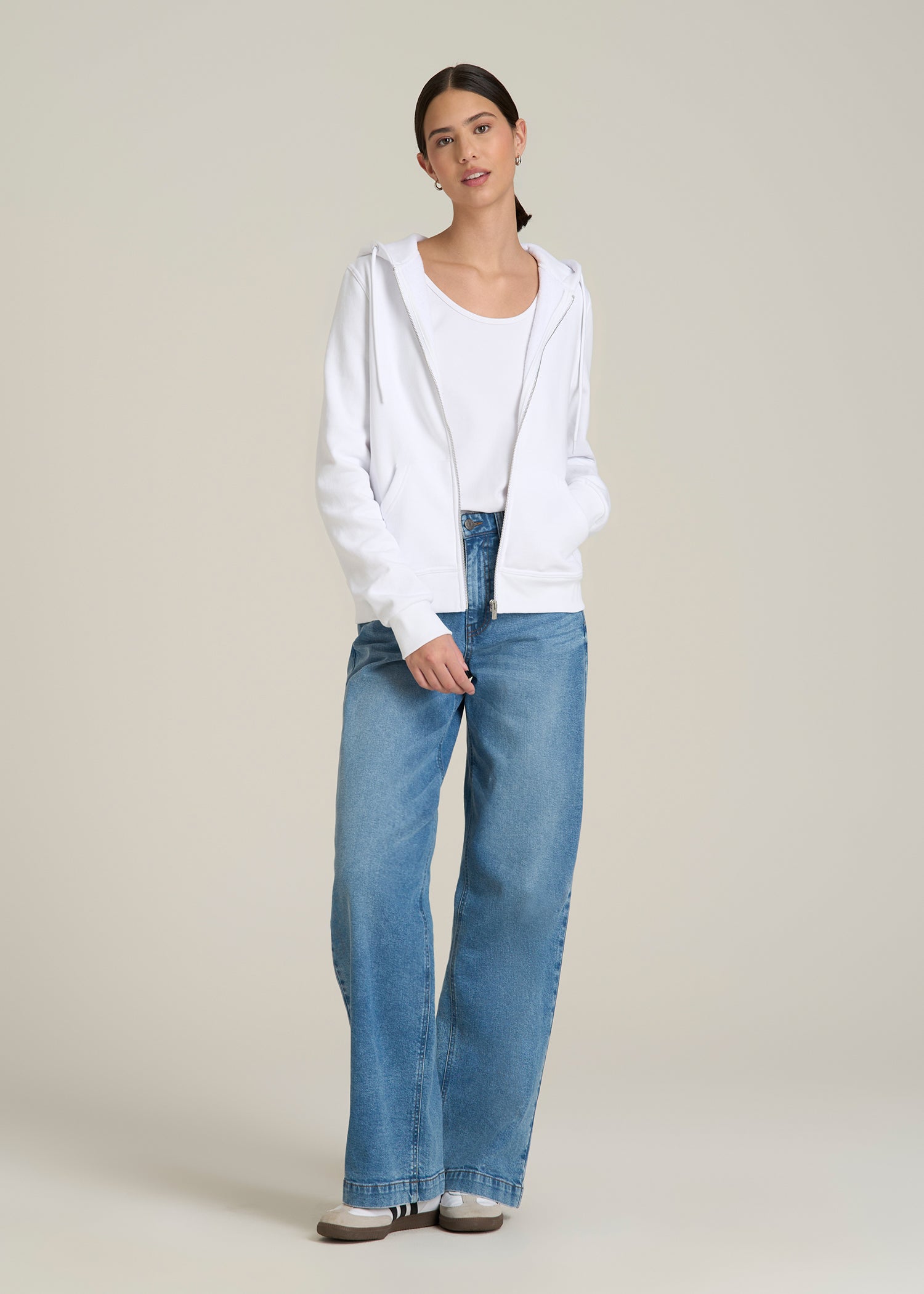 Wearever Fleece Full-Zip Hoodie for Tall Women in Optic White