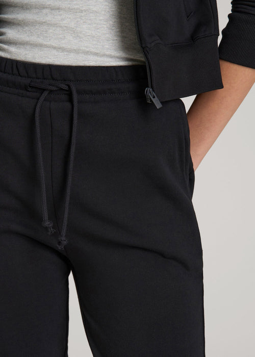 Wearever Fleece Slim Fit High-Waisted Garment Dye Sweatpants for Tall Women in Black