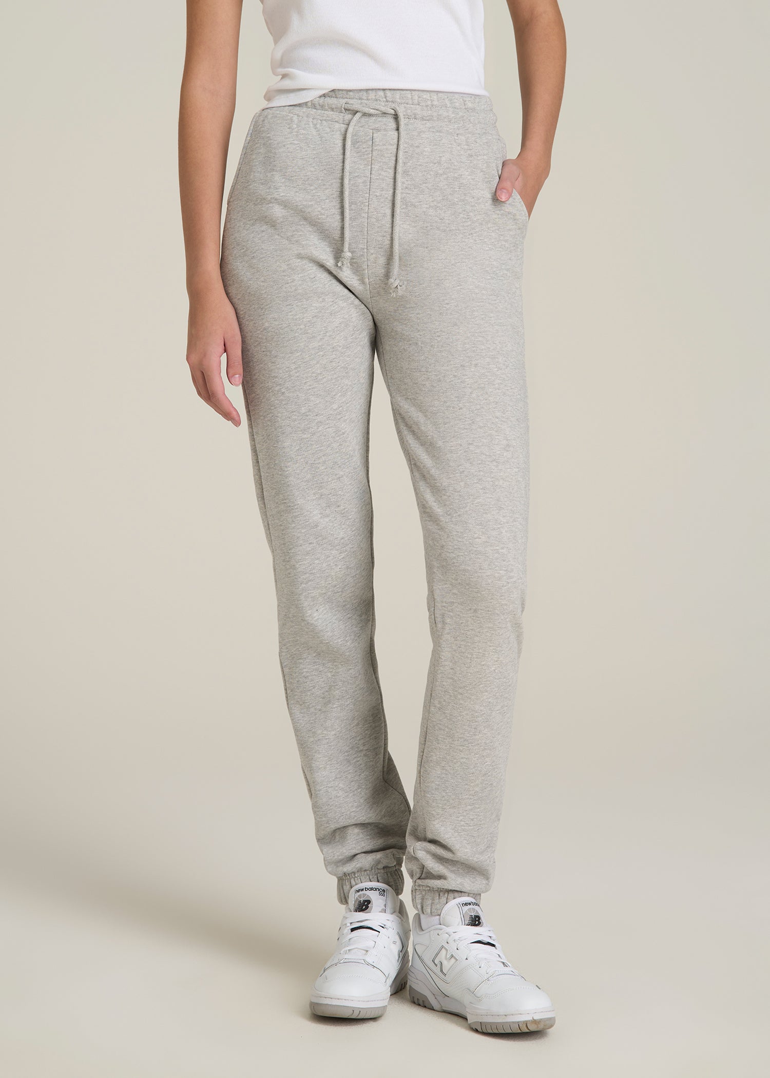 Wearever Fleece Slim Fit High-Waisted Garment Dye Sweatpants for Tall Women in Grey Mix