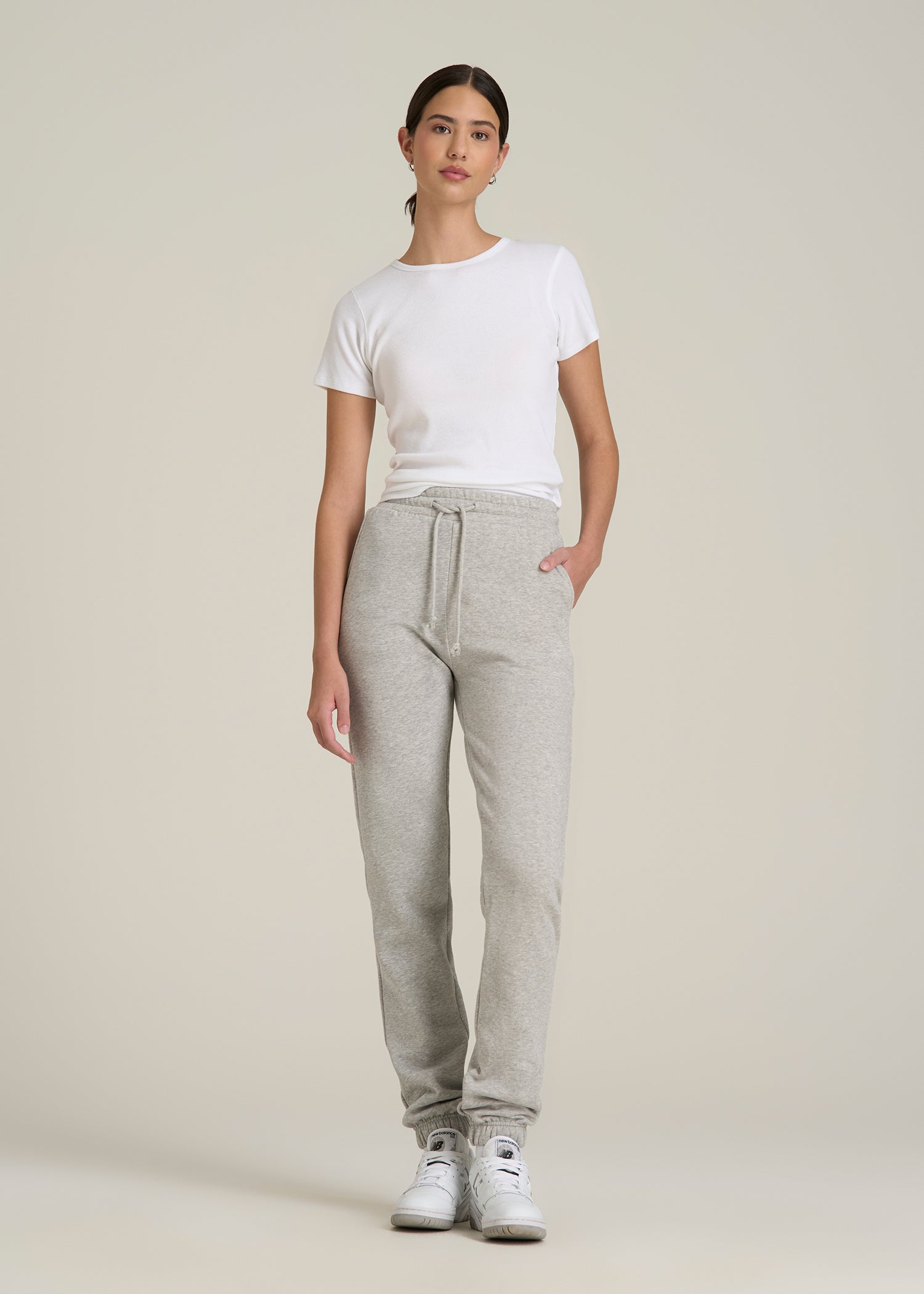 Wearever Fleece Slim Fit High-Waisted Garment Dye Sweatpants for Tall Women in Grey Mix