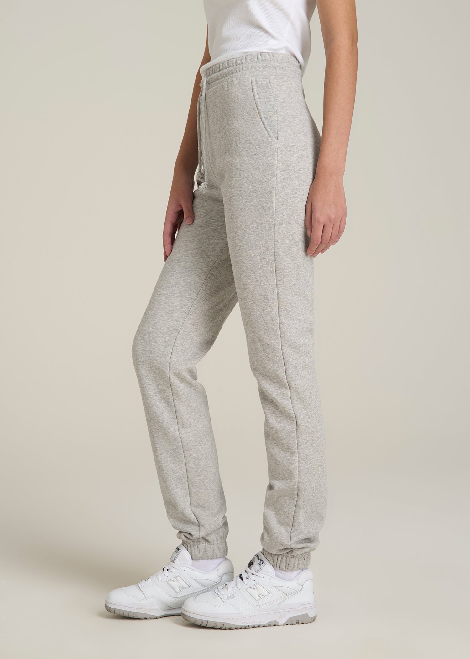 Wearever Fleece Slim Fit High-Waisted Garment Dye Sweatpants for Tall Women in Grey Mix