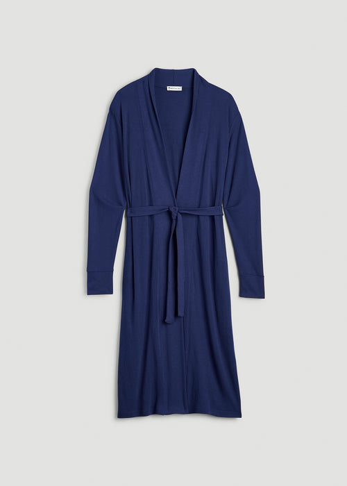 Waffle Lounge Robe for Tall Women in Midnight Blue