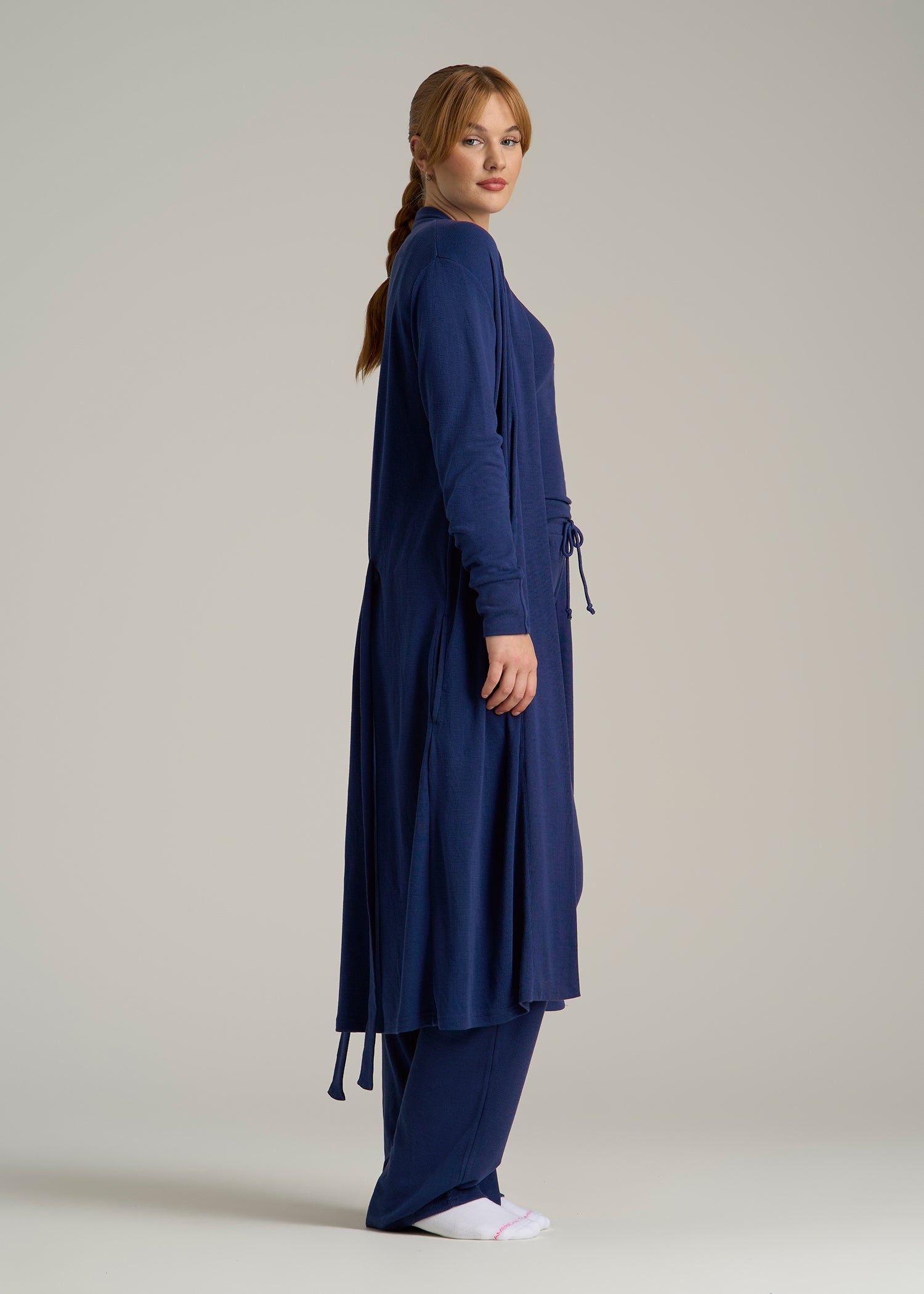 Waffle Lounge Robe for Tall Women in Midnight Blue