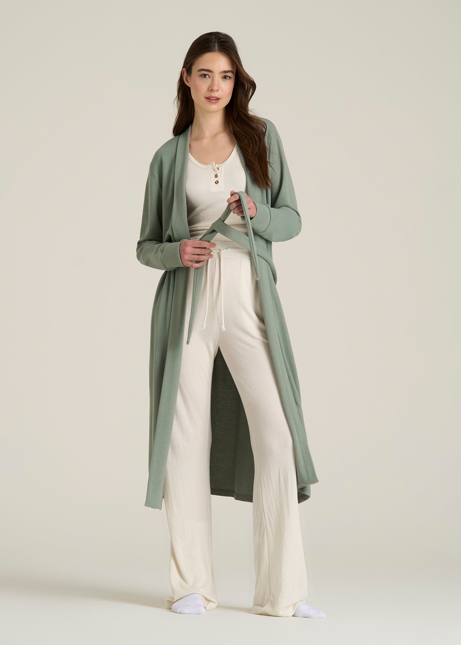 Waffle Lounge Robe for Tall Women in Seagrass