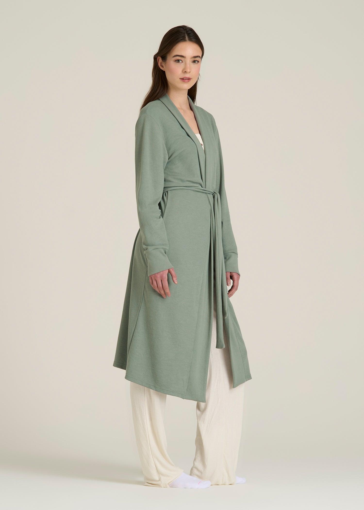 Waffle Lounge Robe for Tall Women in Seagrass