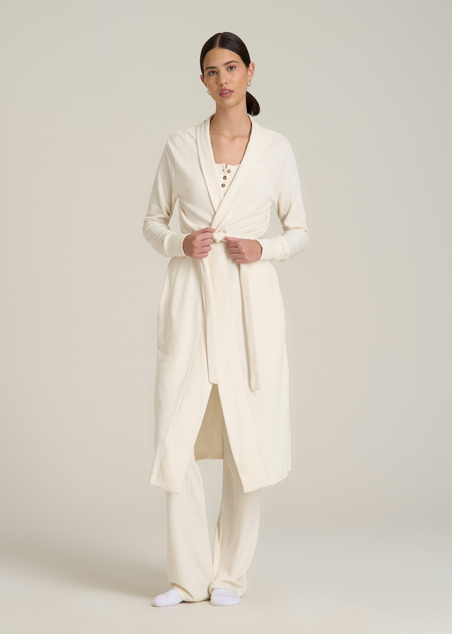 Waffle Lounge Robe for Tall Women in White Alyssum
