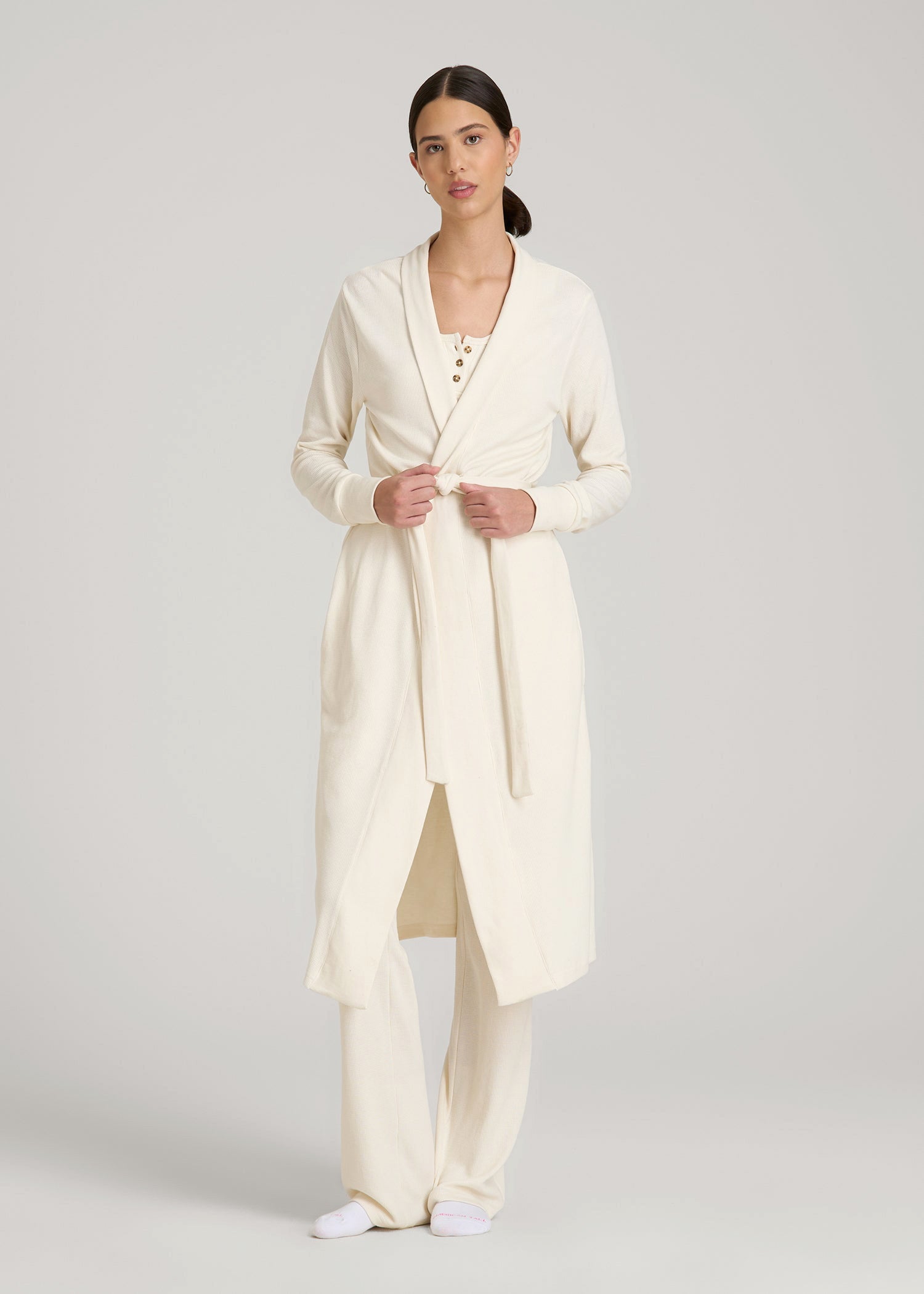 ladies waffle dressing gown Lounge Robe for Tall Women in White Alyssum XS/S / Extra Tall / White Alyssum PromotionName:Extra 20% Off Clearance