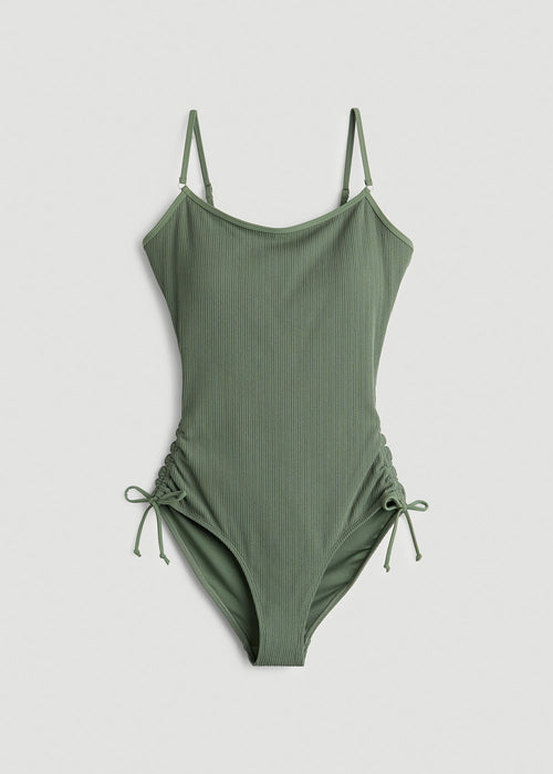Waffled Ruched One-Piece Swimsuit for Tall Women in Dark Seagrass