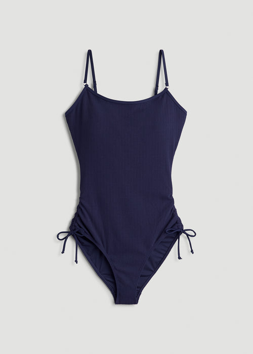 Waffled Ruched One-Piece Swimsuit for Tall Women in Regal Blue