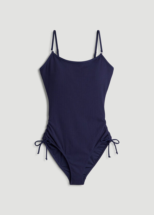 Waffled Ruched One-Piece Swimsuit for Tall Women in Regal Blue