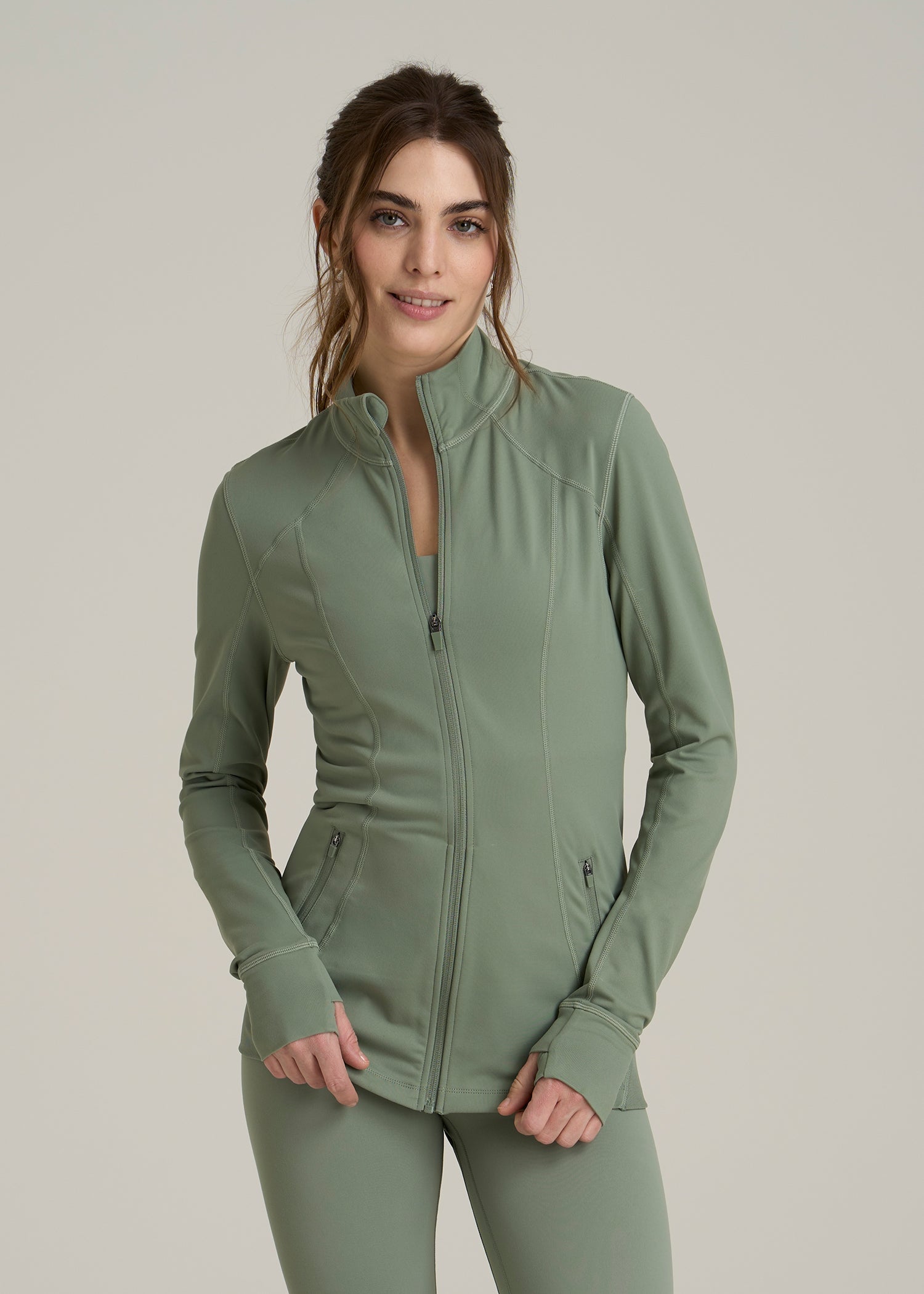 Women's Athletic Zip-Up Jacket for Tall Women in Dark Seagrass