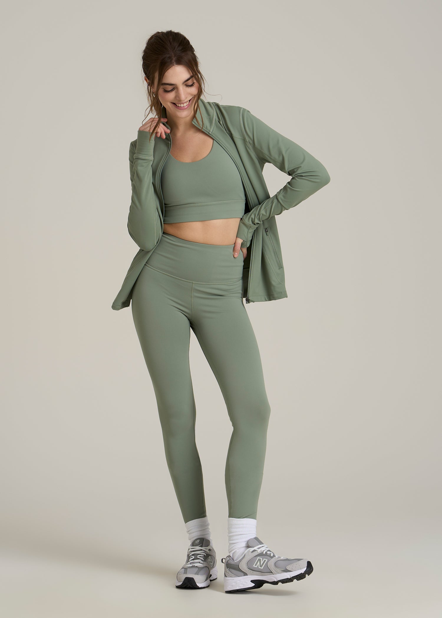 Women's Athletic Zip-Up Jacket for Tall Women in Dark Seagrass