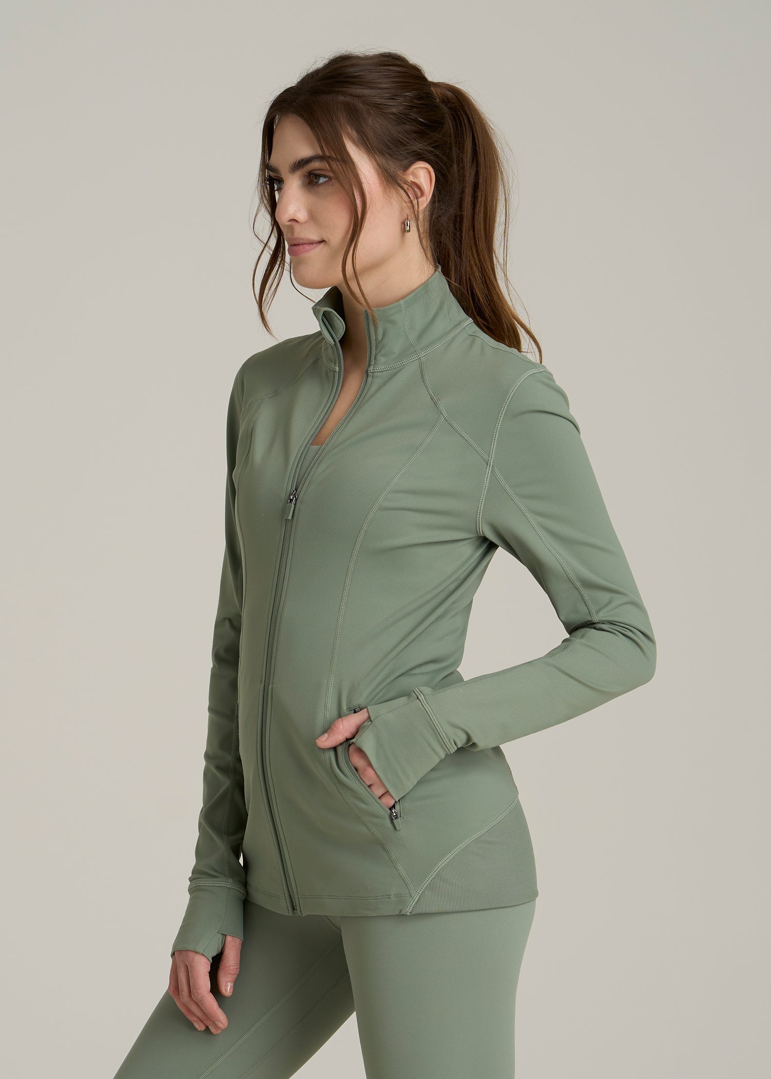 Women's Athletic Zip-Up Jacket for Tall Women in Dark Seagrass
