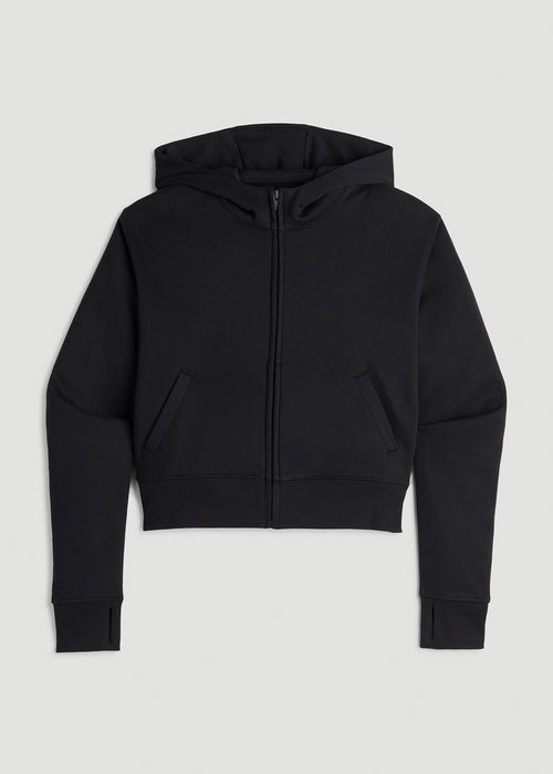 Wearever Fleece Cropped Zip-Up Hoodie for Tall Women in Black
