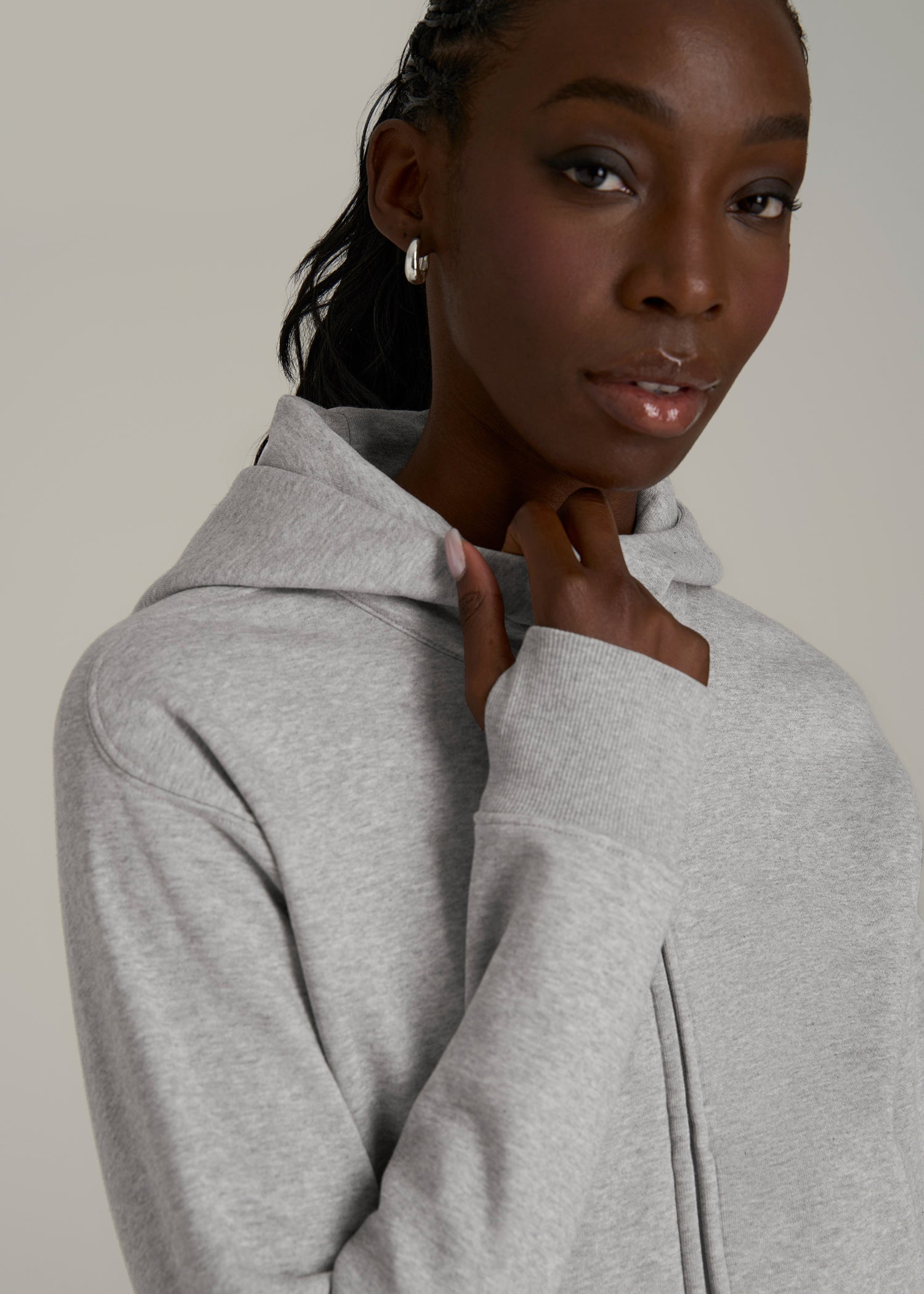 Wearever Fleece Cropped Zip-Up Hoodie for Tall Women in Grey Mix