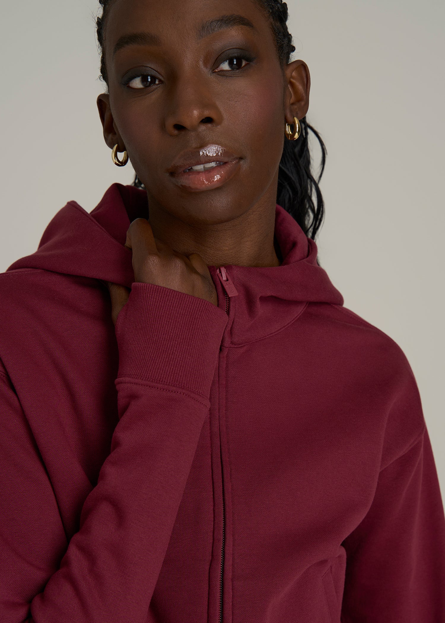 Wearever Fleece Cropped Zip-Up Hoodie for Tall Women in Tawny Port