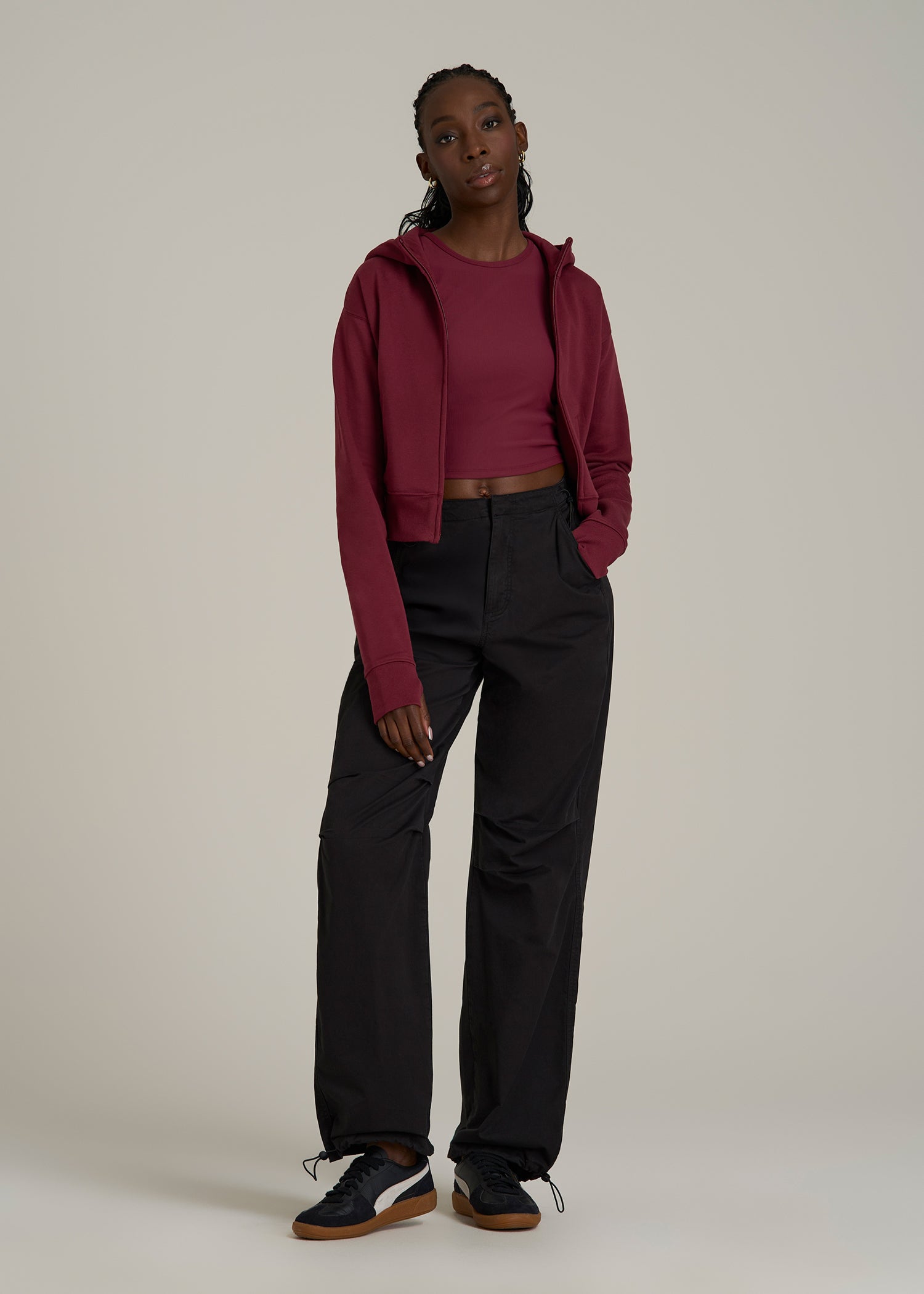 Wearever Fleece Cropped Zip-Up Hoodie for Tall Women in Tawny Port