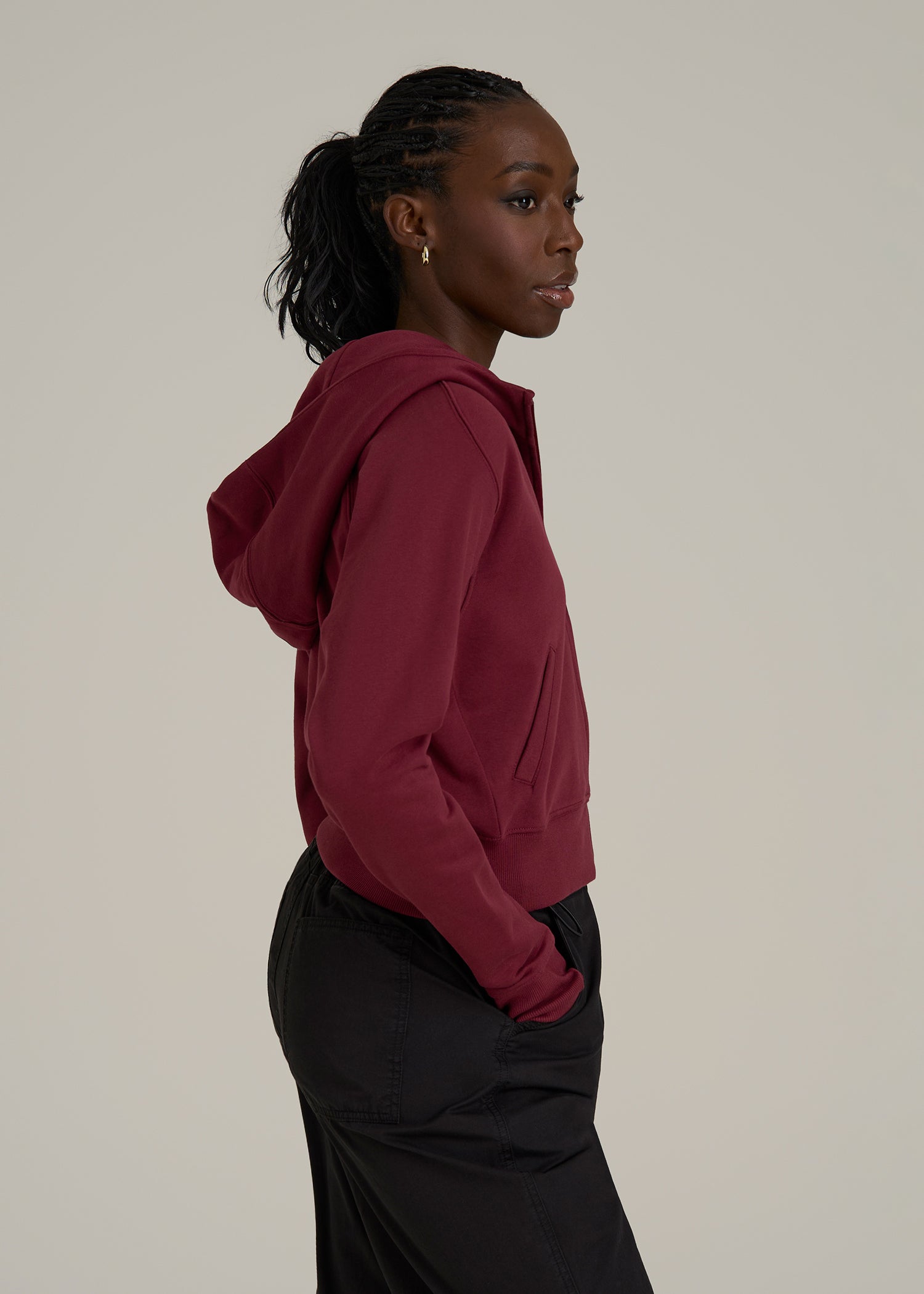 Wearever Fleece Cropped Zip-Up Hoodie for Tall Women in Tawny Port