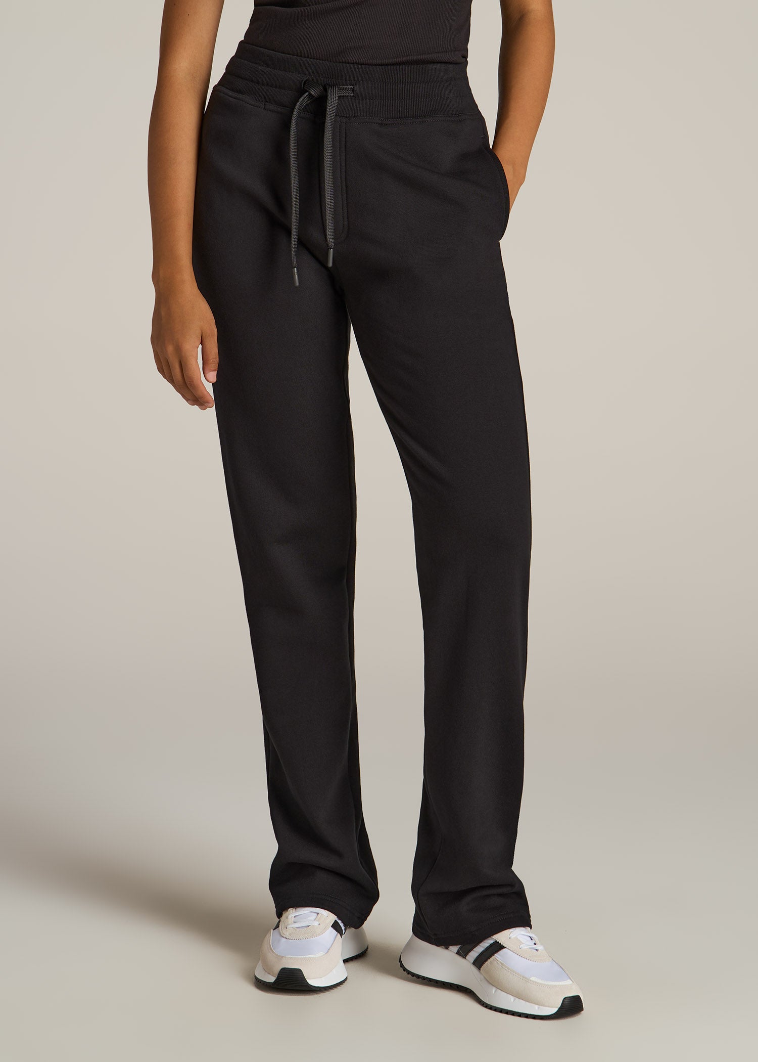 Tall Sweatpants for Women: Fleece Open Bottom Pants Black