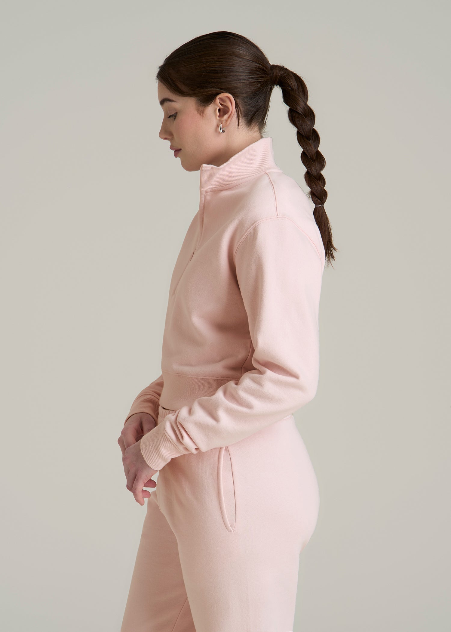 Wearever 2.0 Fleece Half-Zip Cropped Sweatshirt for Tall Women in Barely Pink
