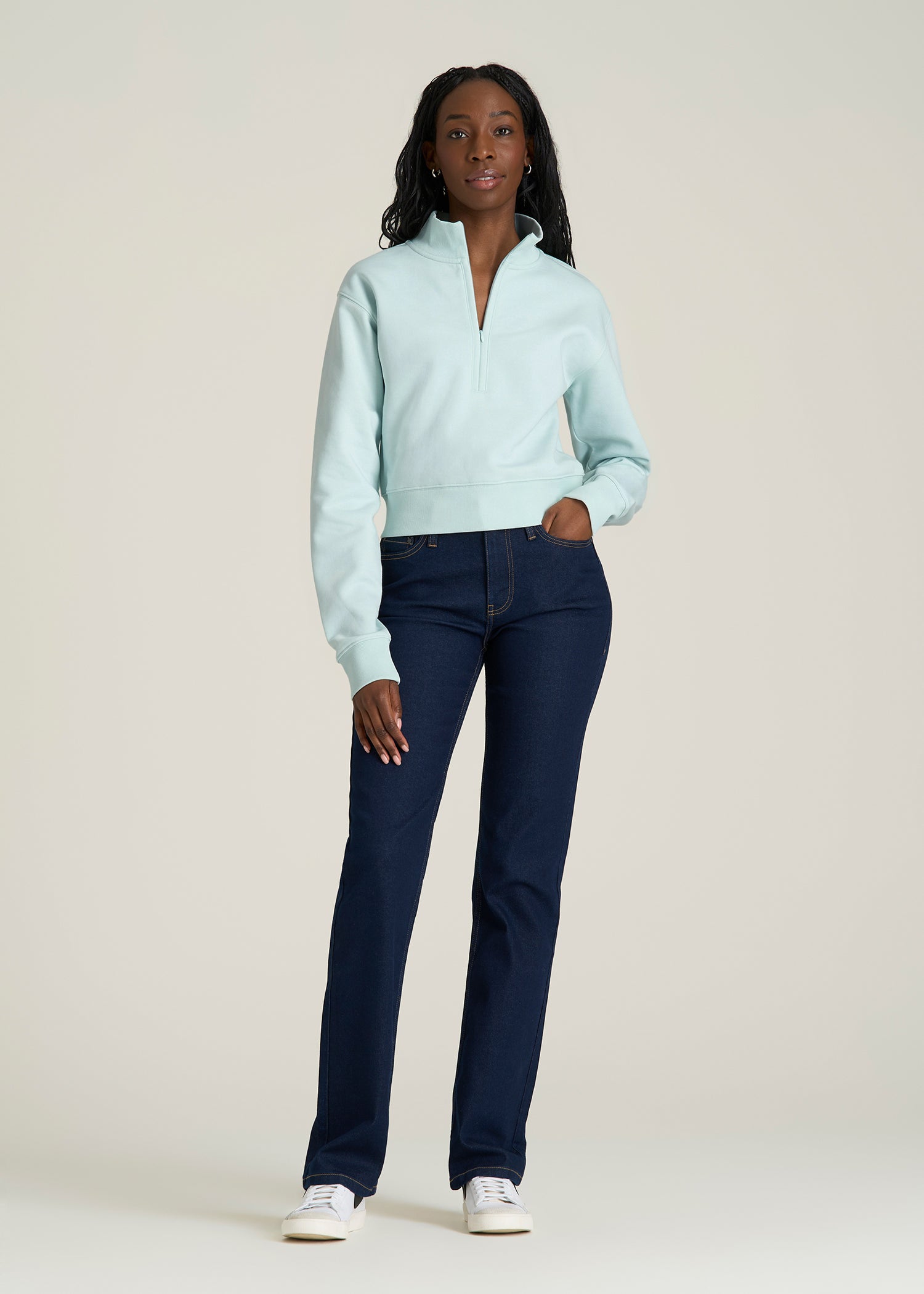 Wearever 2.0 Fleece Half-Zip Cropped Sweatshirt for Tall Women in Opal Blue