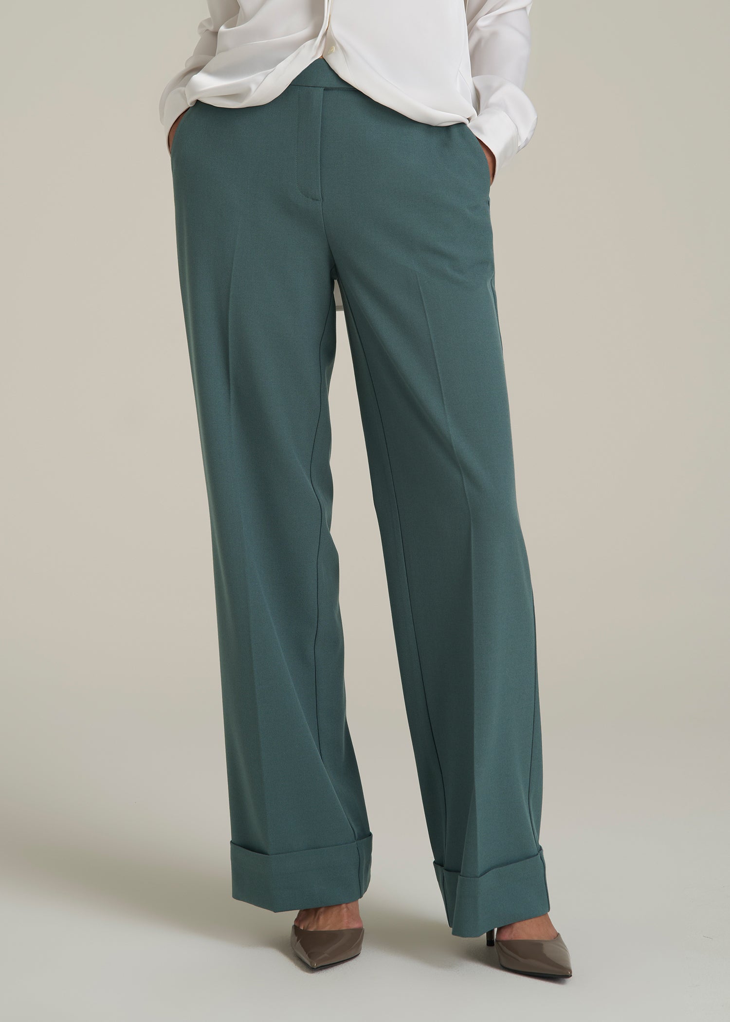knee length dresses for ladies Wide-Leg Cuffed Pants for Tall Women in Balsam Green 10 / Extra Tall / Balsam Green