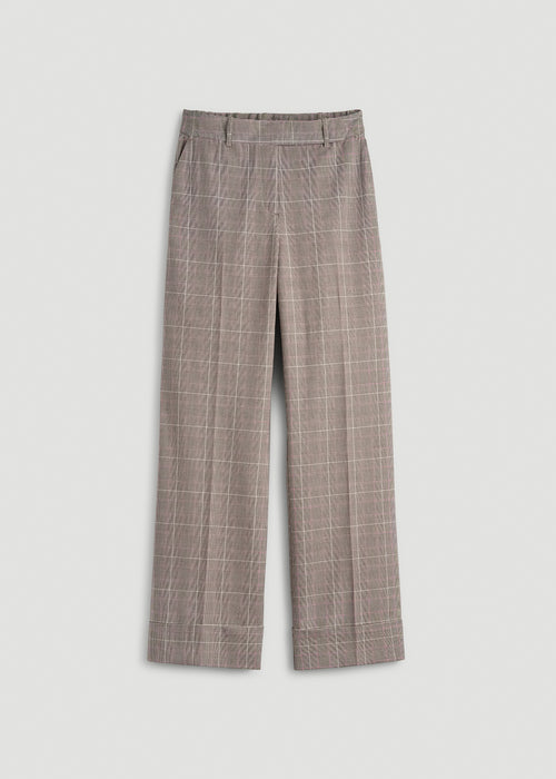 Wide-Leg Cuffed Pants for Tall Women in Espresso and Magenta Houndstooth