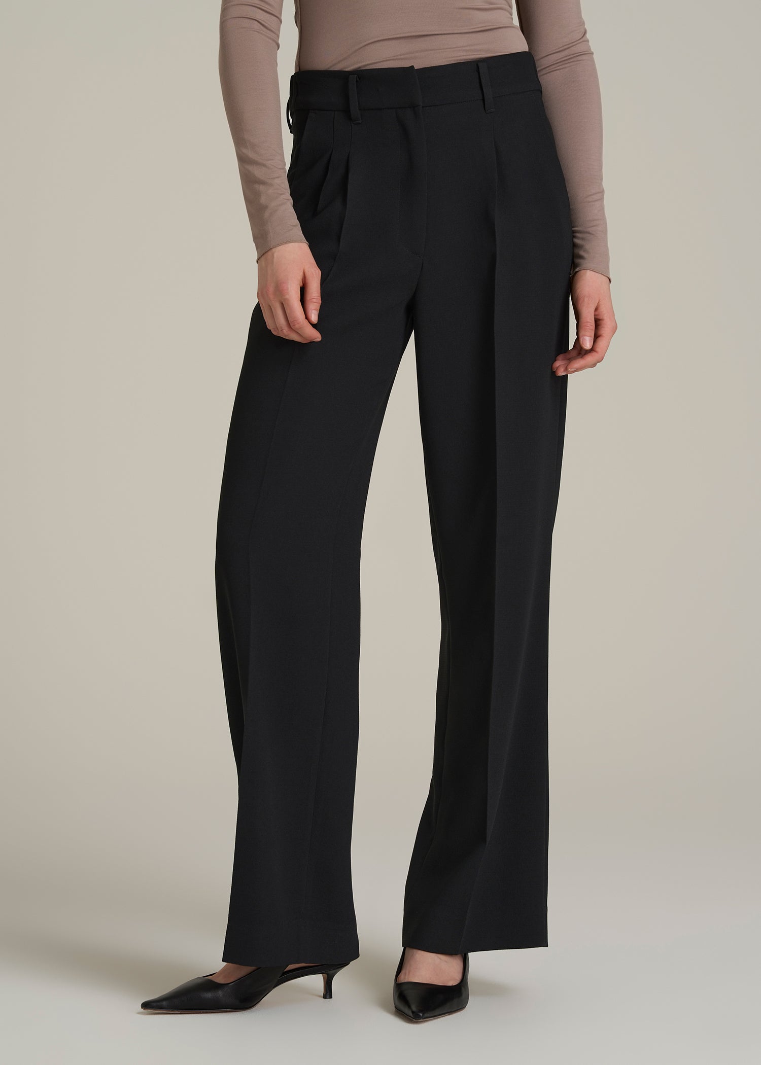 Wide Leg Pleated Dress Pants 2.0 for Tall Women in Black