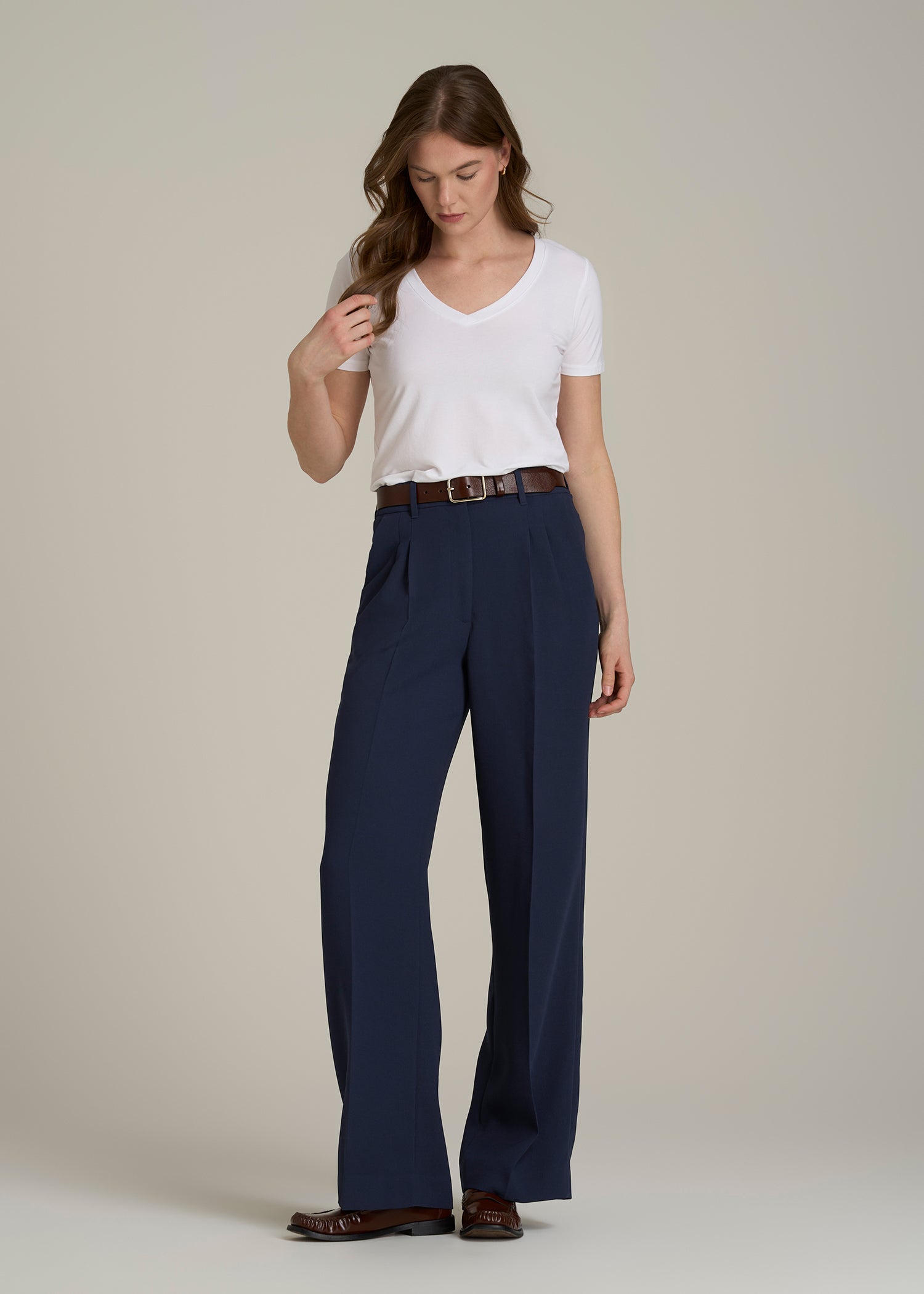 Wide Leg Pleated Dress Pants 2.0 for Tall Women in Navy