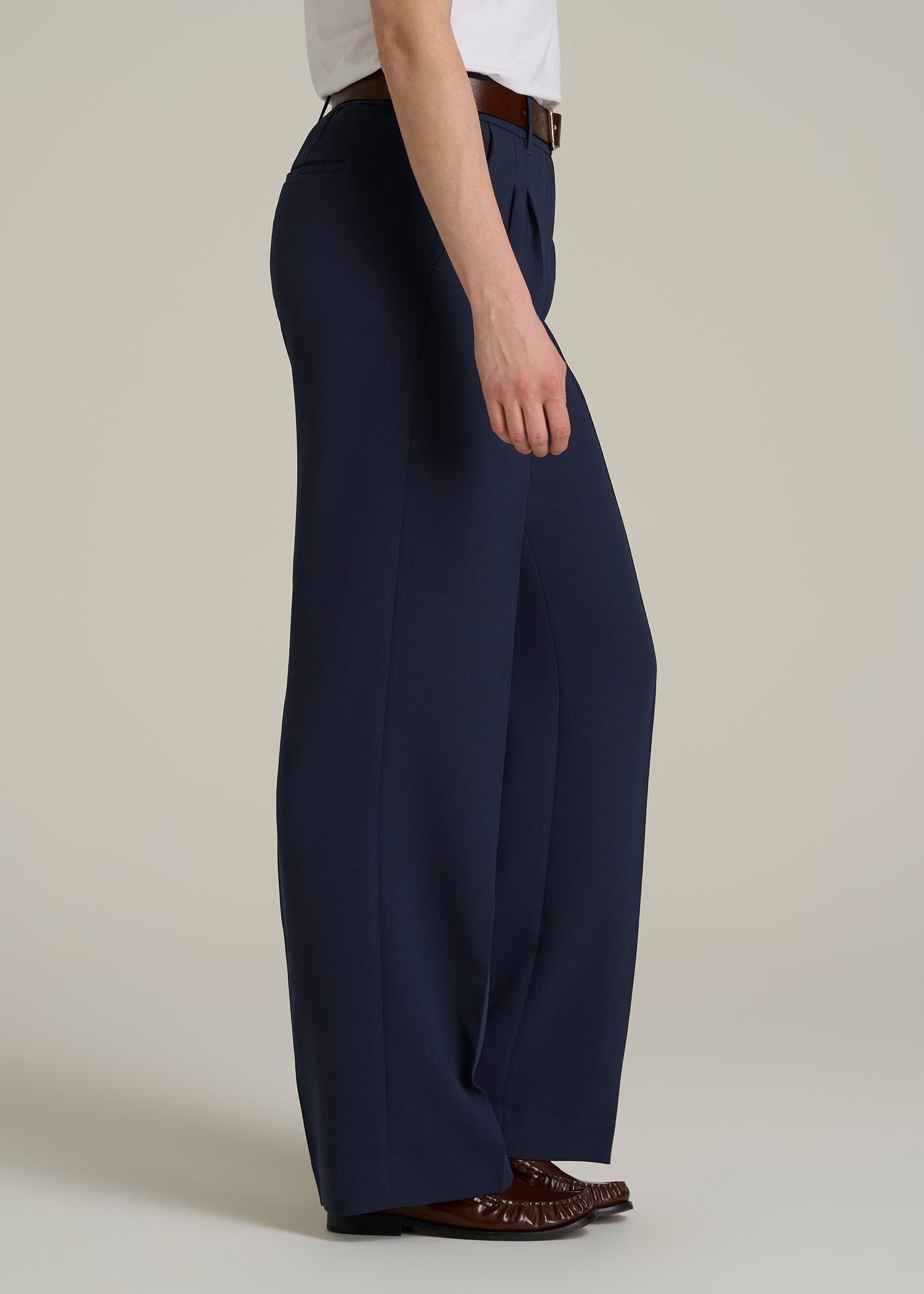 Wide Leg Pleated Dress Pants 2.0 for Tall Women in Navy