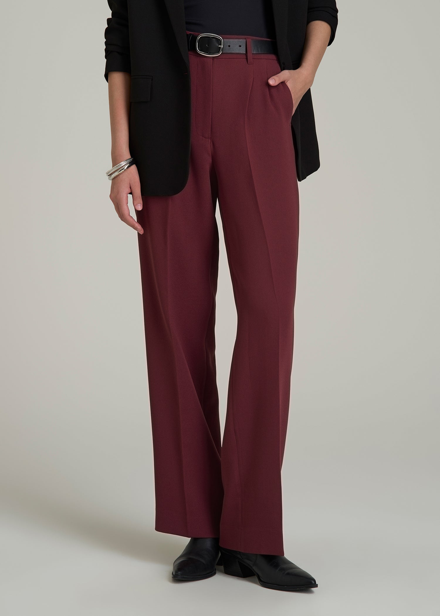 Wide Leg Pleated Dress Pants 2.0 for Tall Women in Tawny Port