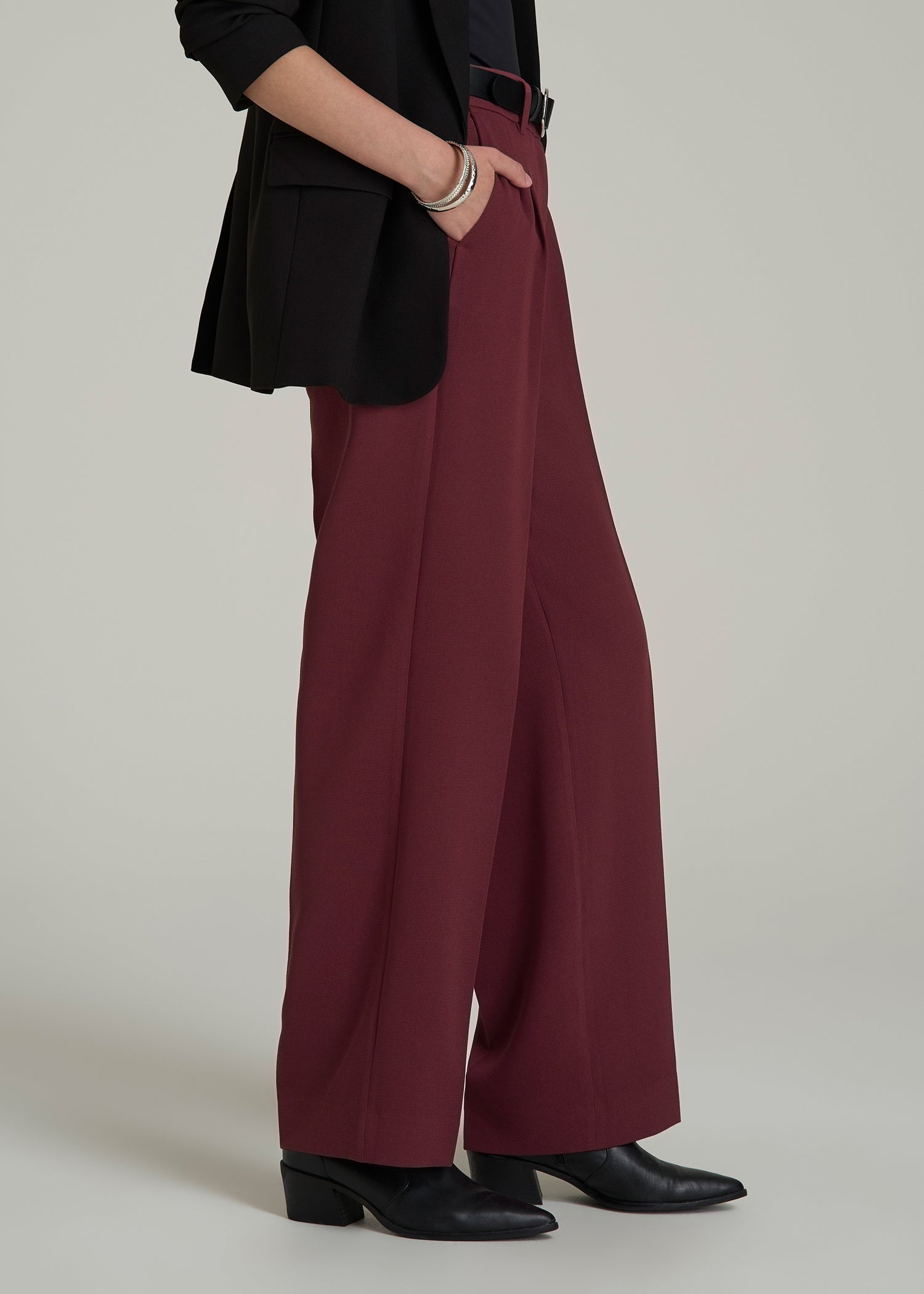 Wide Leg Pleated Dress Pants 2.0 for Tall Women in Tawny Port