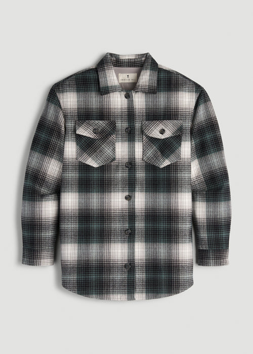 Flannel Shacket for Tall Women in Balsam Green Plaid