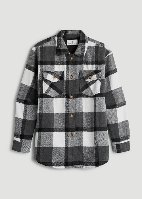 Flannel Shacket for Tall Women in Grey and Black Plaid