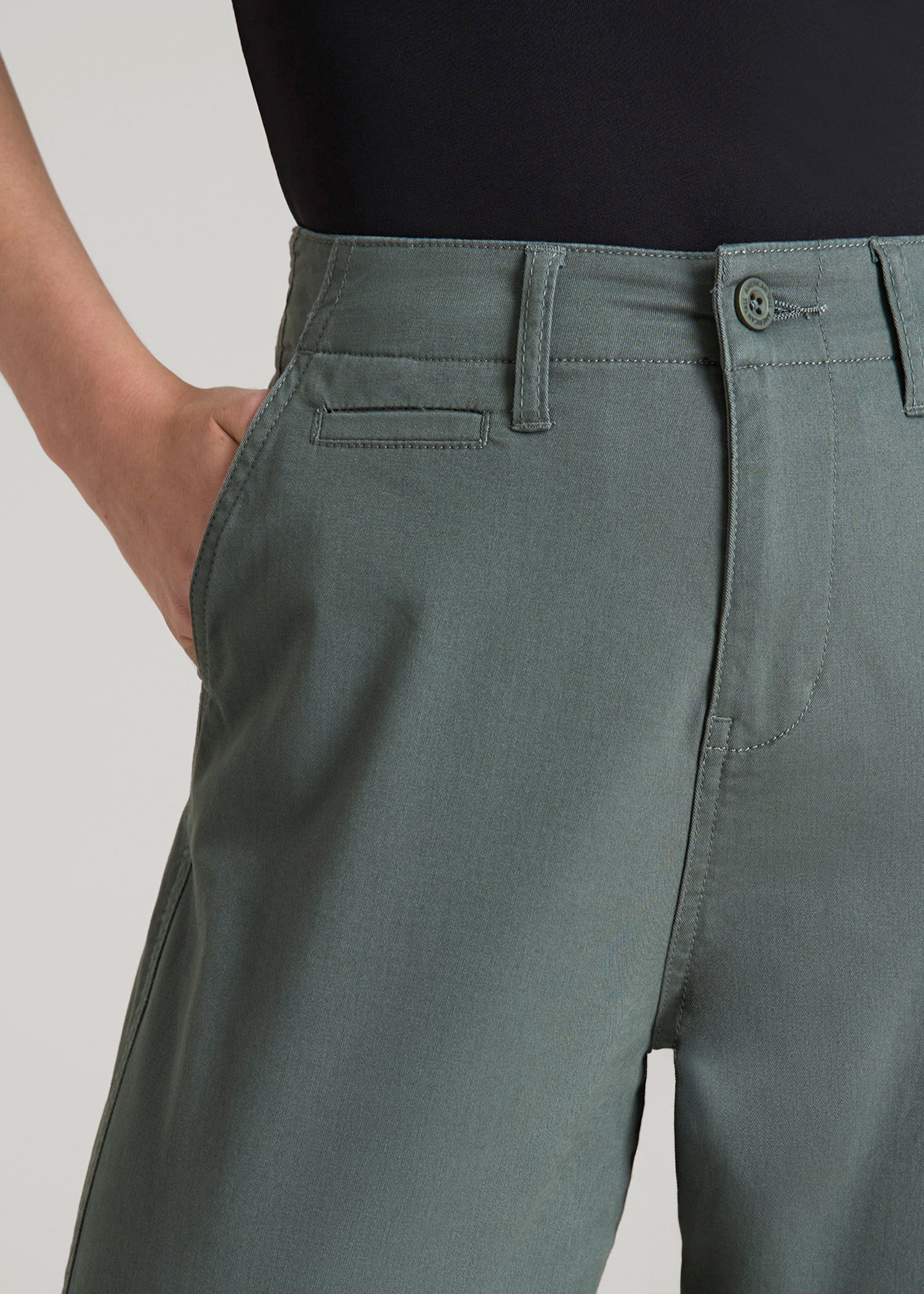 High Rise Tapered Chino Pants for Tall Women in Balsam Green
