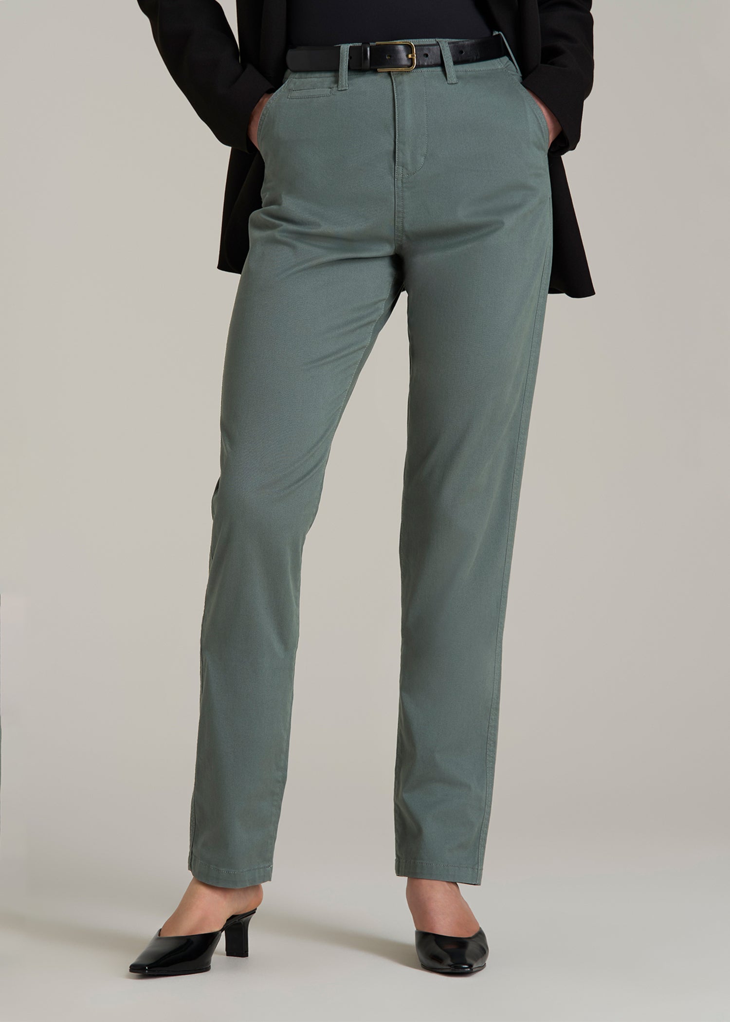 High Rise Tapered Chino Pants for Tall Women in Balsam Green