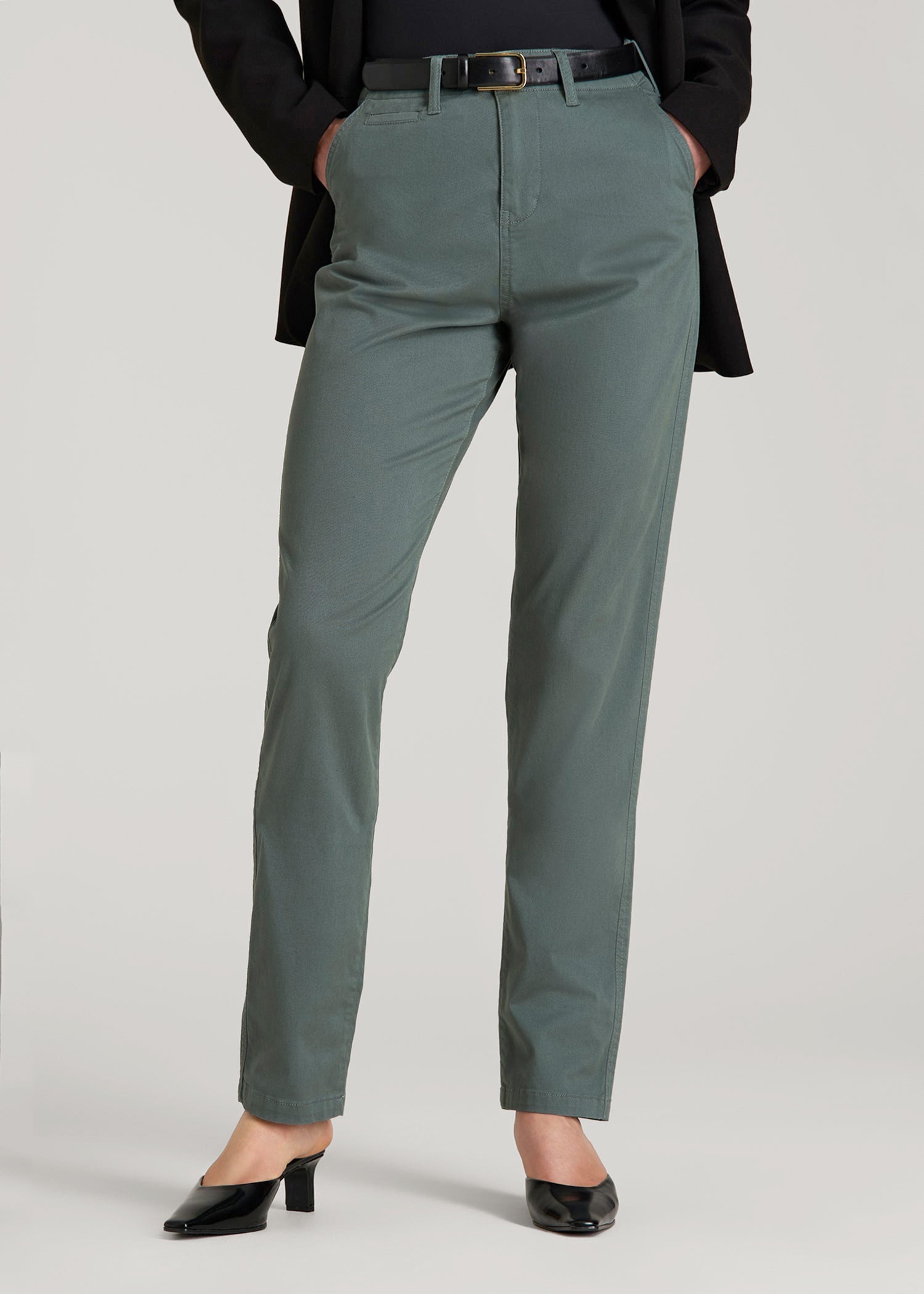 High Rise Tapered Chino Pants for Tall Women in Balsam Green