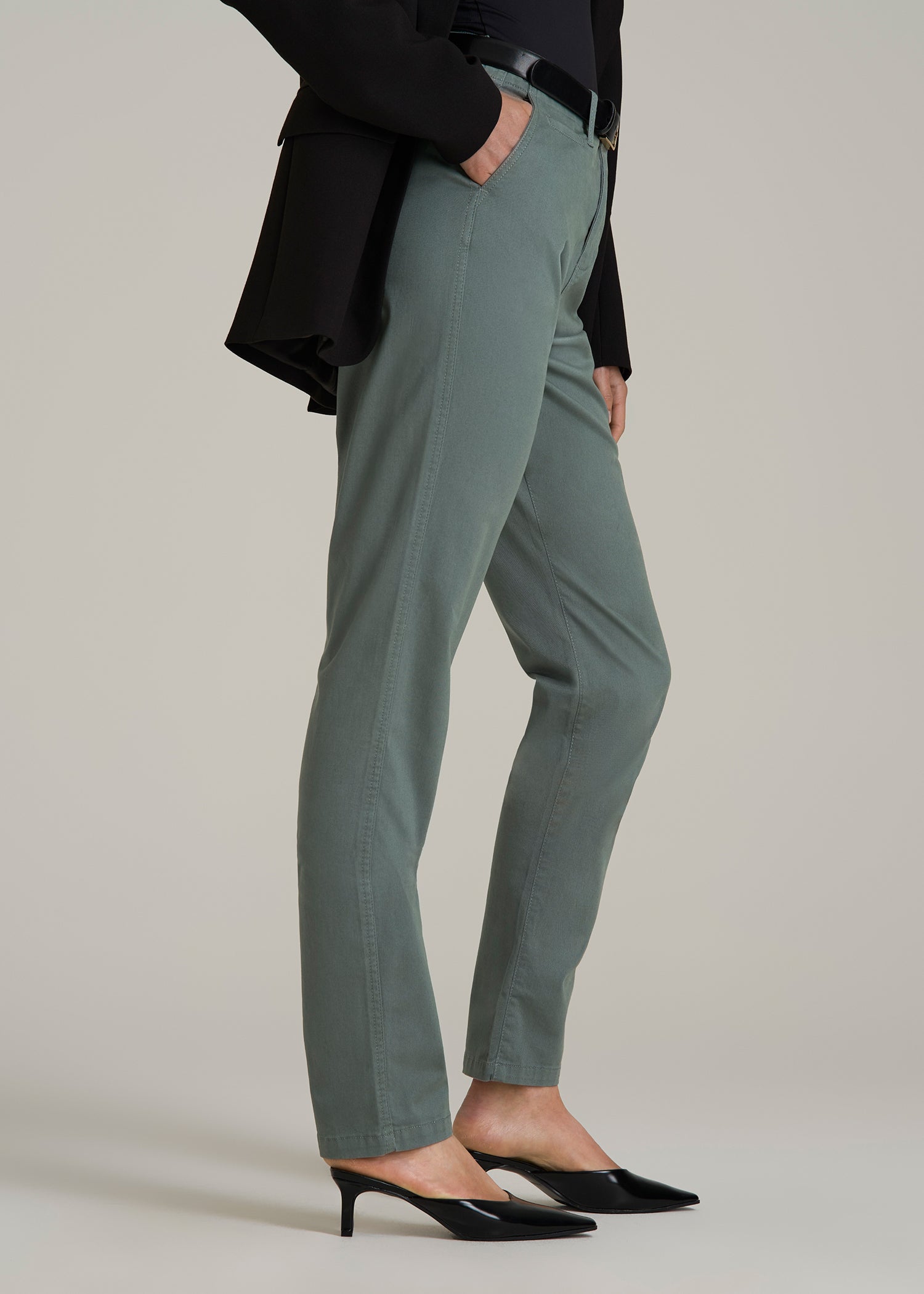 High Rise Tapered Chino Pants for Tall Women in Balsam Green