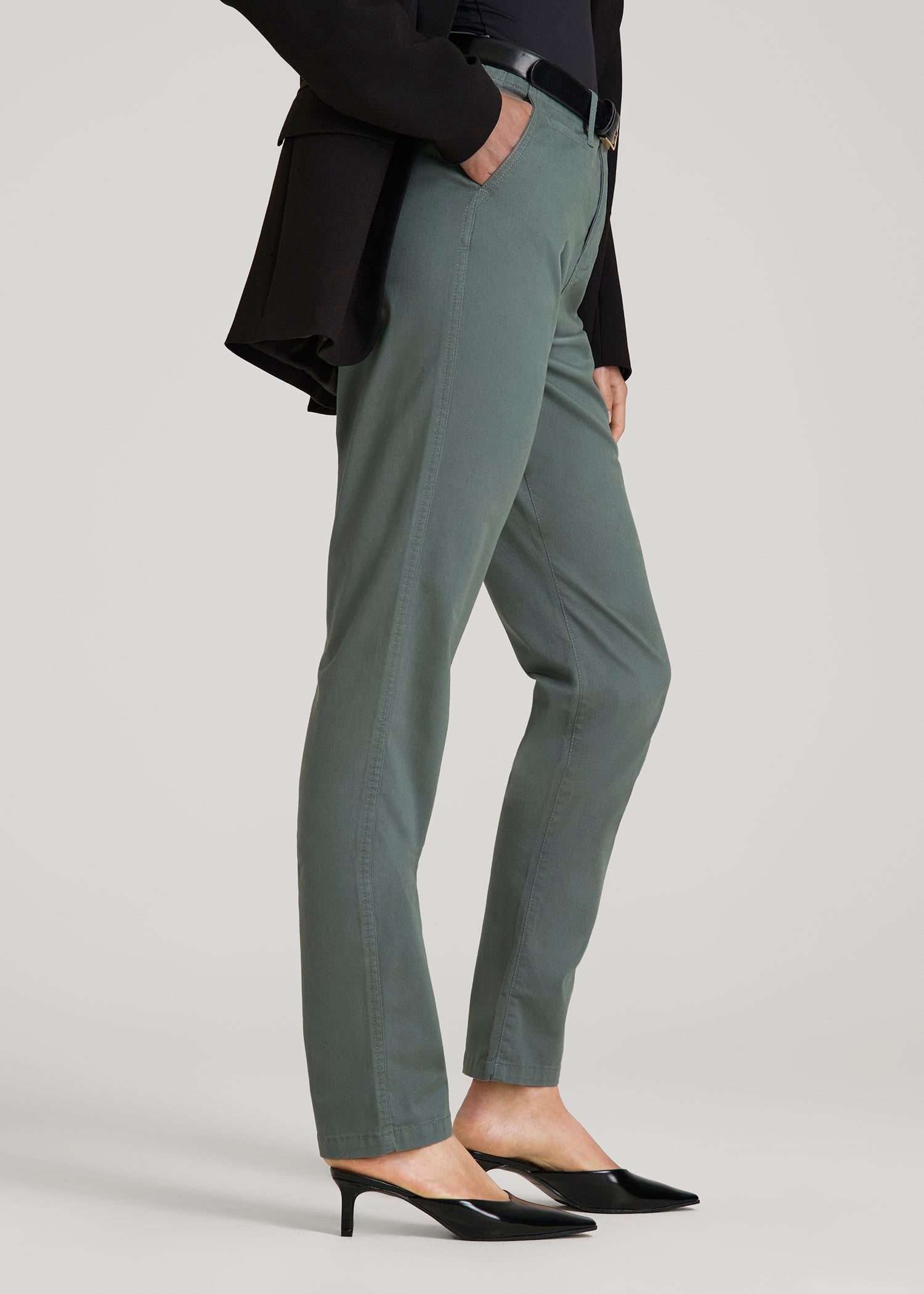 High Rise Tapered Chino Pants for Tall Women in Balsam Green
