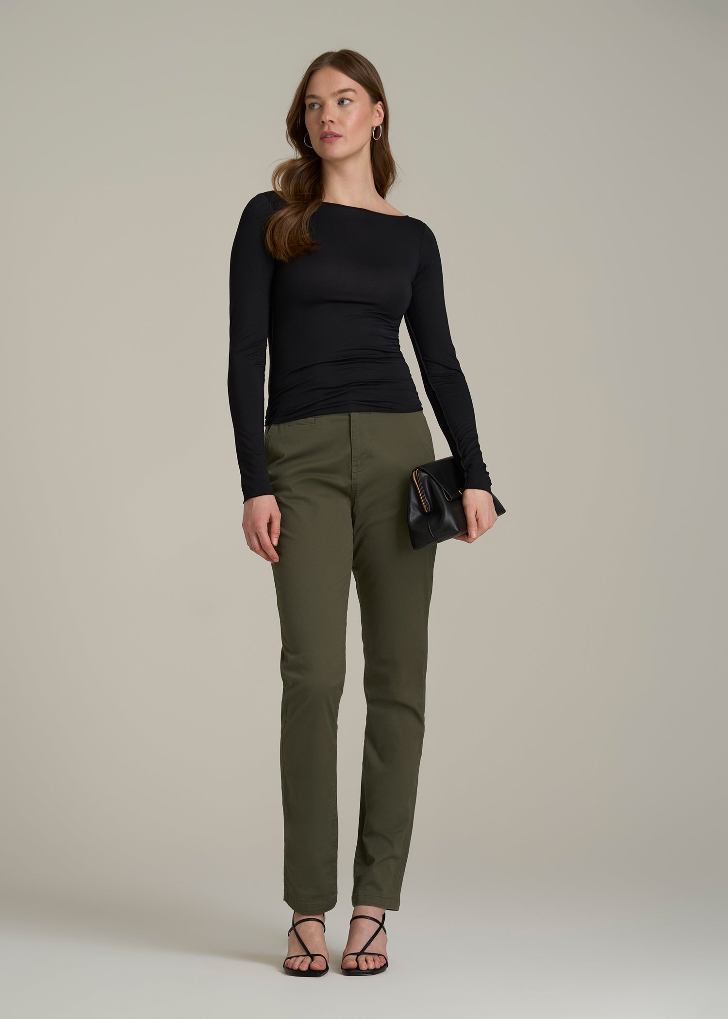 High Rise Tapered Chino Pants for Tall Women in Forest Night